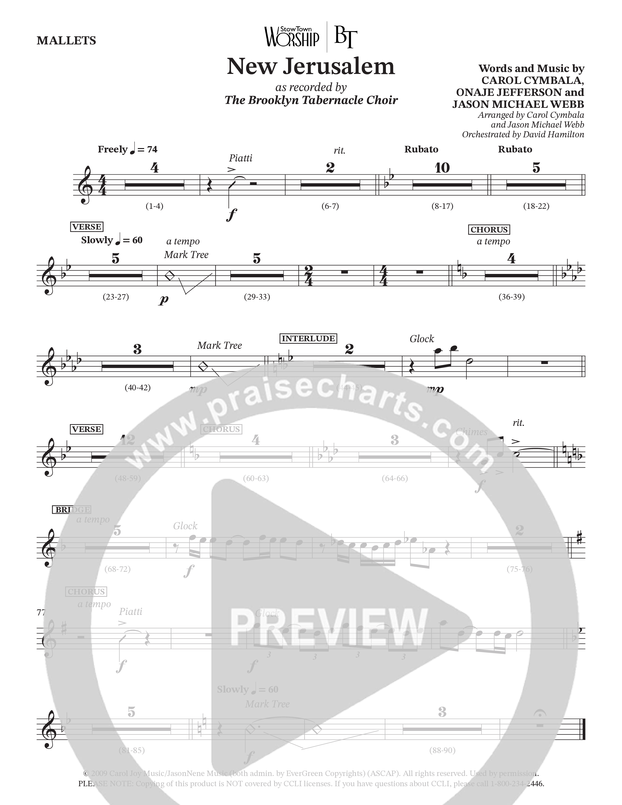New Jerusalem (Choral Anthem SATB) Mallets (The Brooklyn Tabernacle Choir / Arr. Carol Cymbala / Arr. Jason Webb / Orch. David Hamilton)