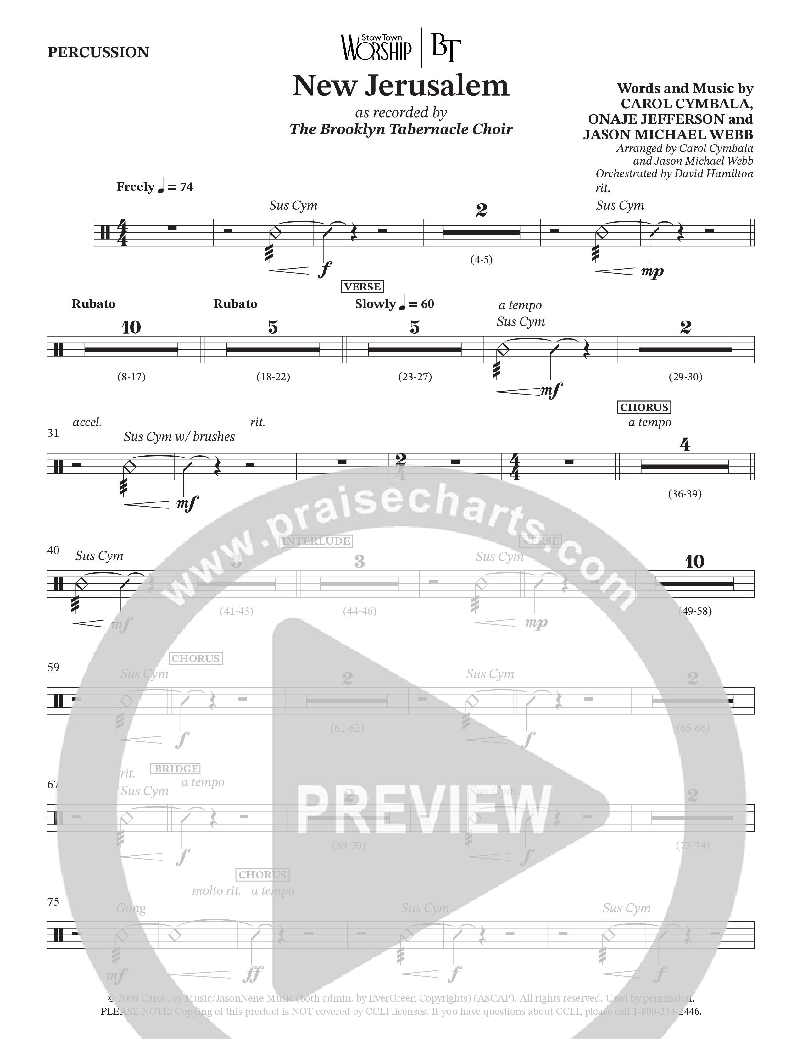 New Jerusalem (Choral Anthem SATB) Percussion (The Brooklyn Tabernacle Choir / Arr. Carol Cymbala / Arr. Jason Webb / Orch. David Hamilton)