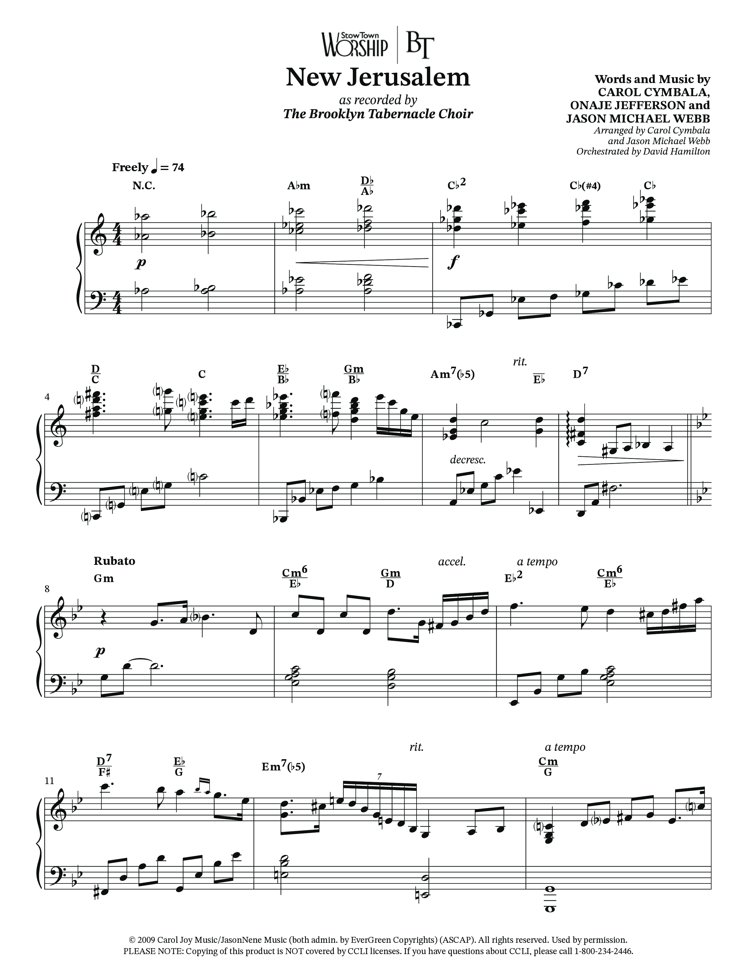 New Jerusalem (Choral Anthem SATB) Anthem (SATB/Piano) (The Brooklyn Tabernacle Choir / Arr. Carol Cymbala / Arr. Jason Webb / Orch. David Hamilton)