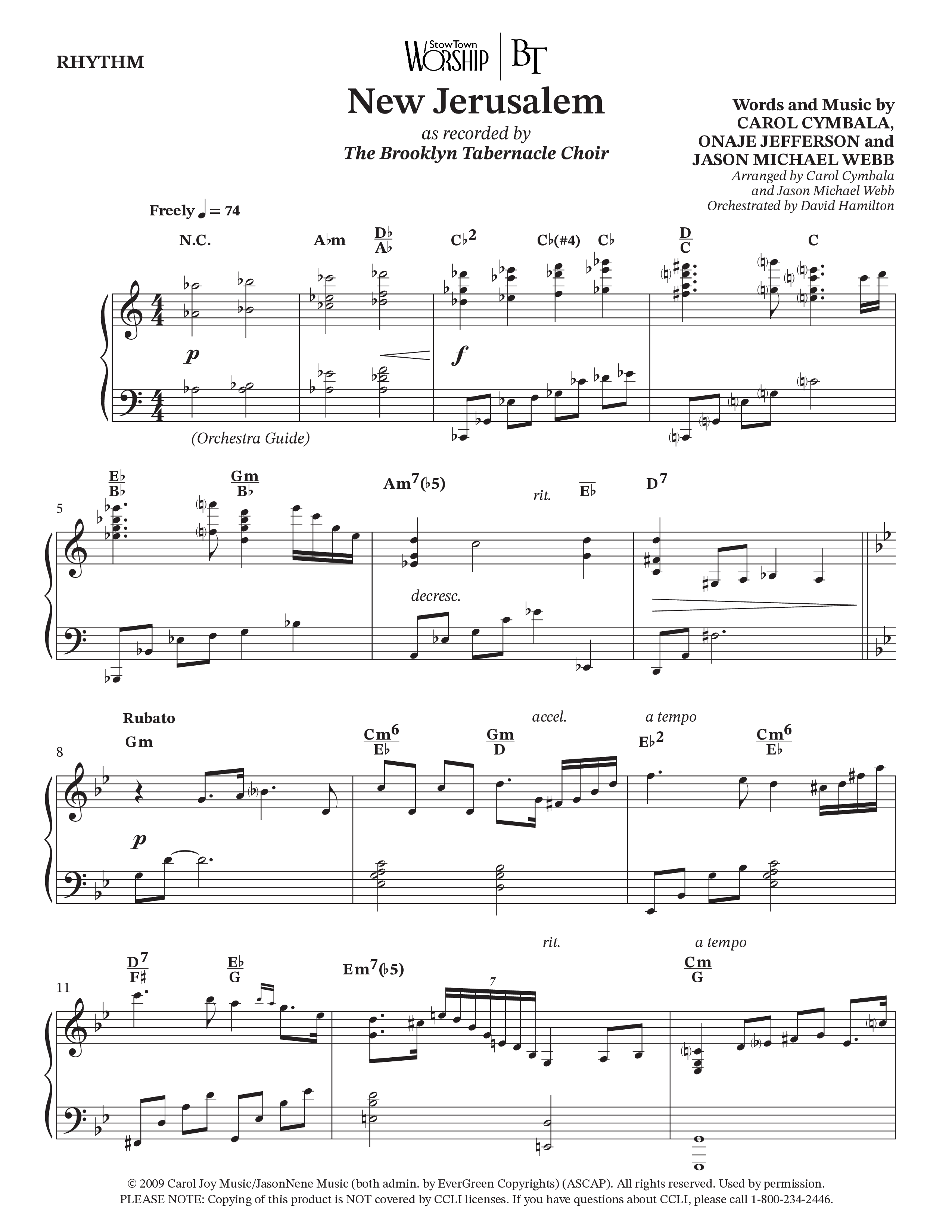 New Jerusalem (Choral Anthem SATB) Rhythm Chart (The Brooklyn Tabernacle Choir / Arr. Carol Cymbala / Arr. Jason Webb / Orch. David Hamilton)
