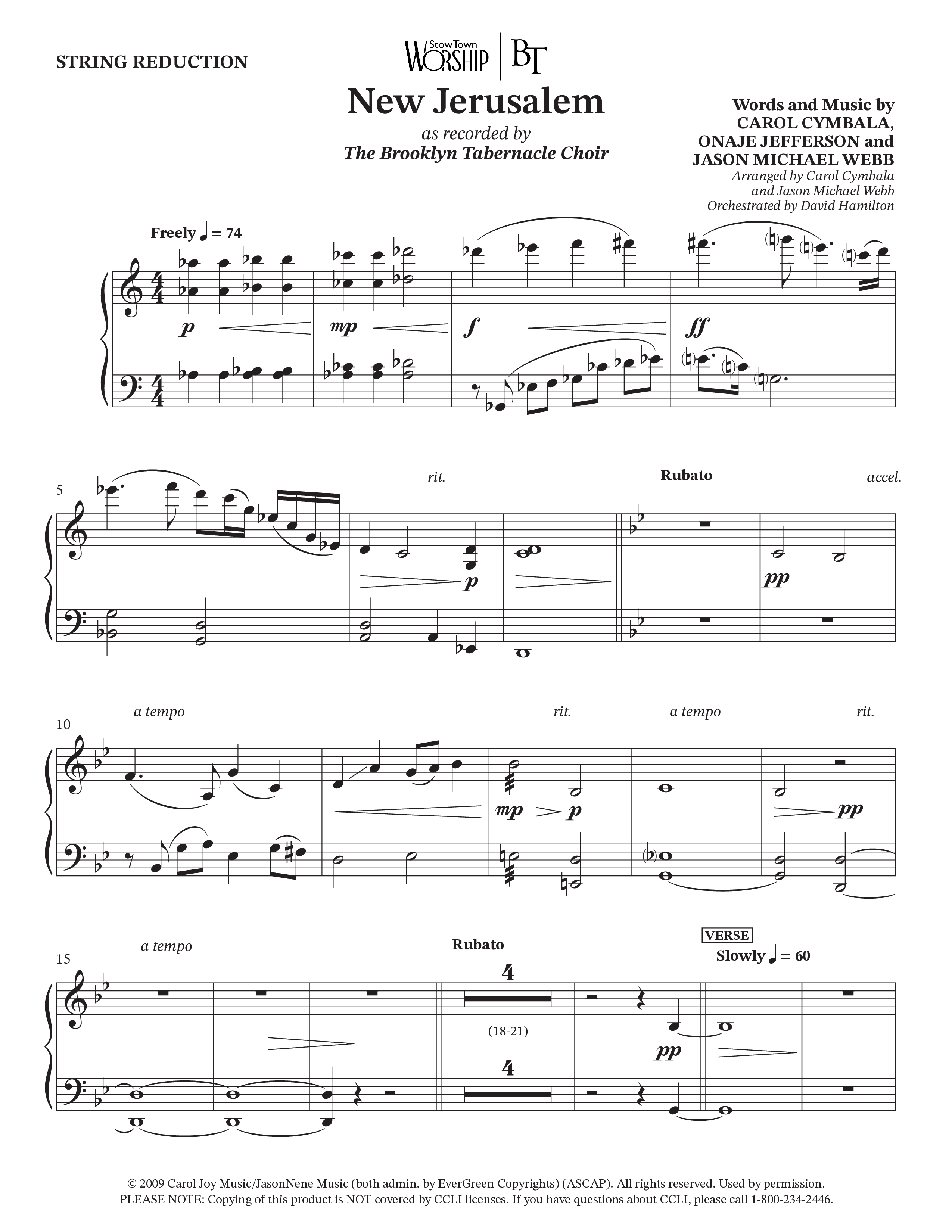 New Jerusalem (Choral Anthem SATB) String Reduction (The Brooklyn Tabernacle Choir / Arr. Carol Cymbala / Arr. Jason Webb / Orch. David Hamilton)