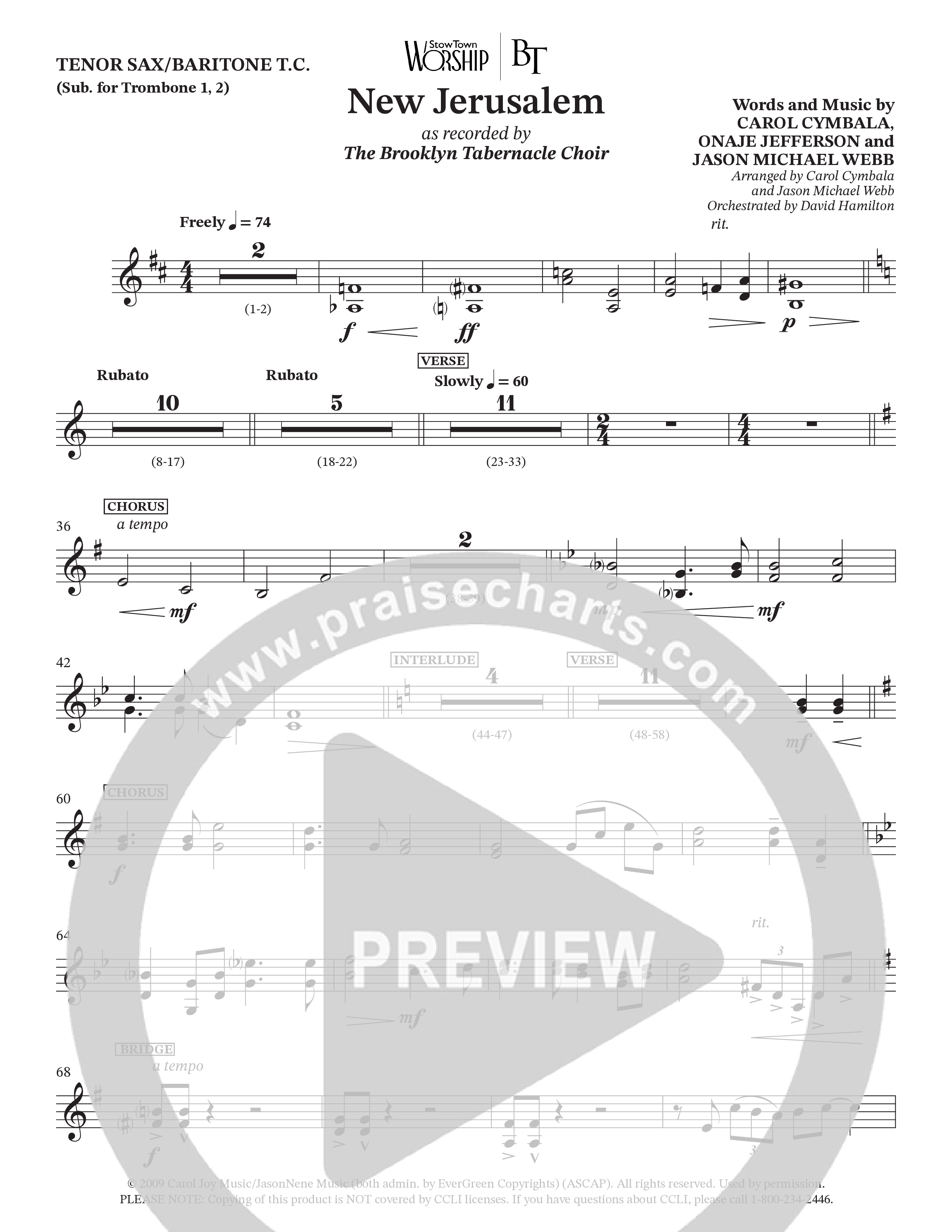 New Jerusalem (Choral Anthem SATB) Tenor Sax/Baritone T.C. (The Brooklyn Tabernacle Choir / Arr. Carol Cymbala / Arr. Jason Webb / Orch. David Hamilton)