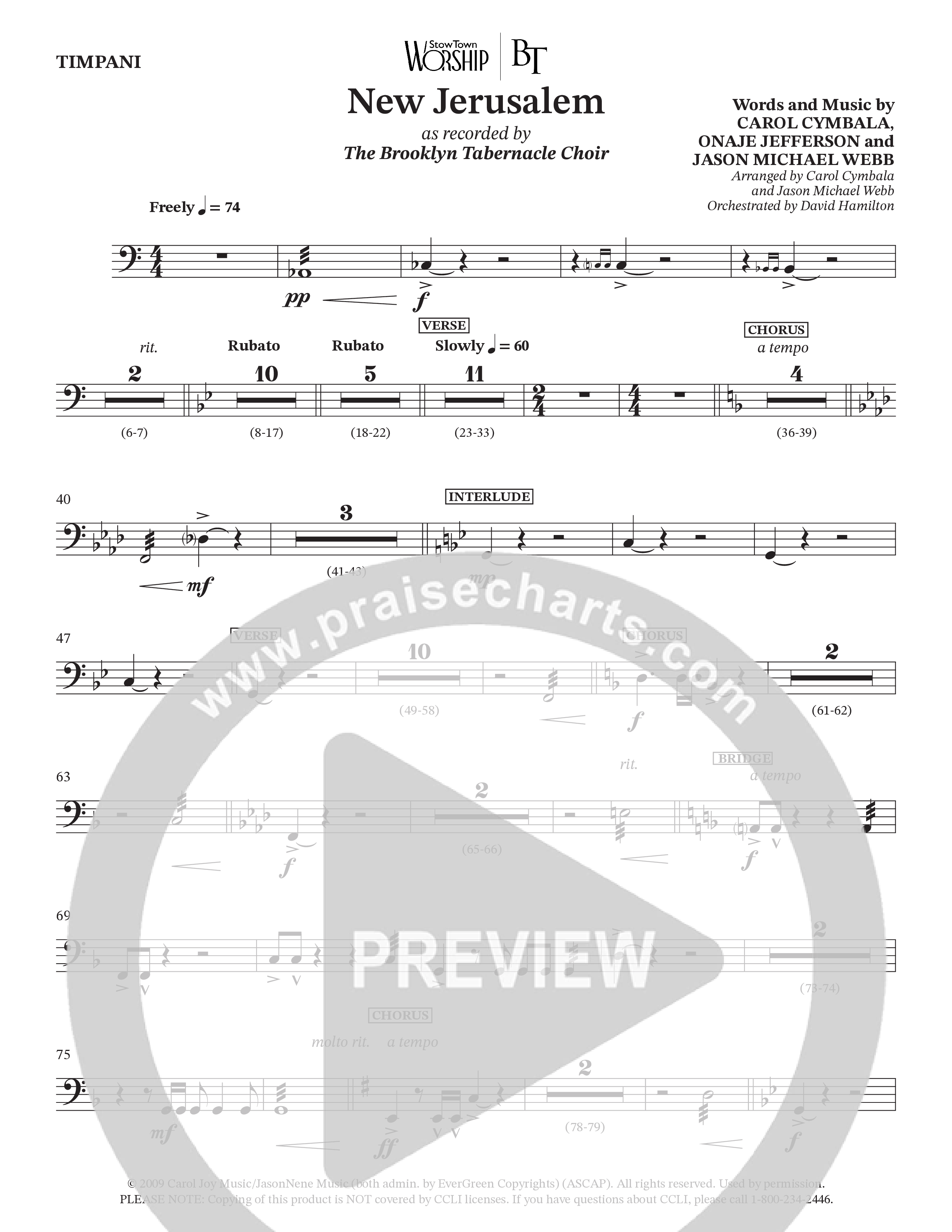New Jerusalem (Choral Anthem SATB) Timpani (The Brooklyn Tabernacle Choir / Arr. Carol Cymbala / Arr. Jason Webb / Orch. David Hamilton)
