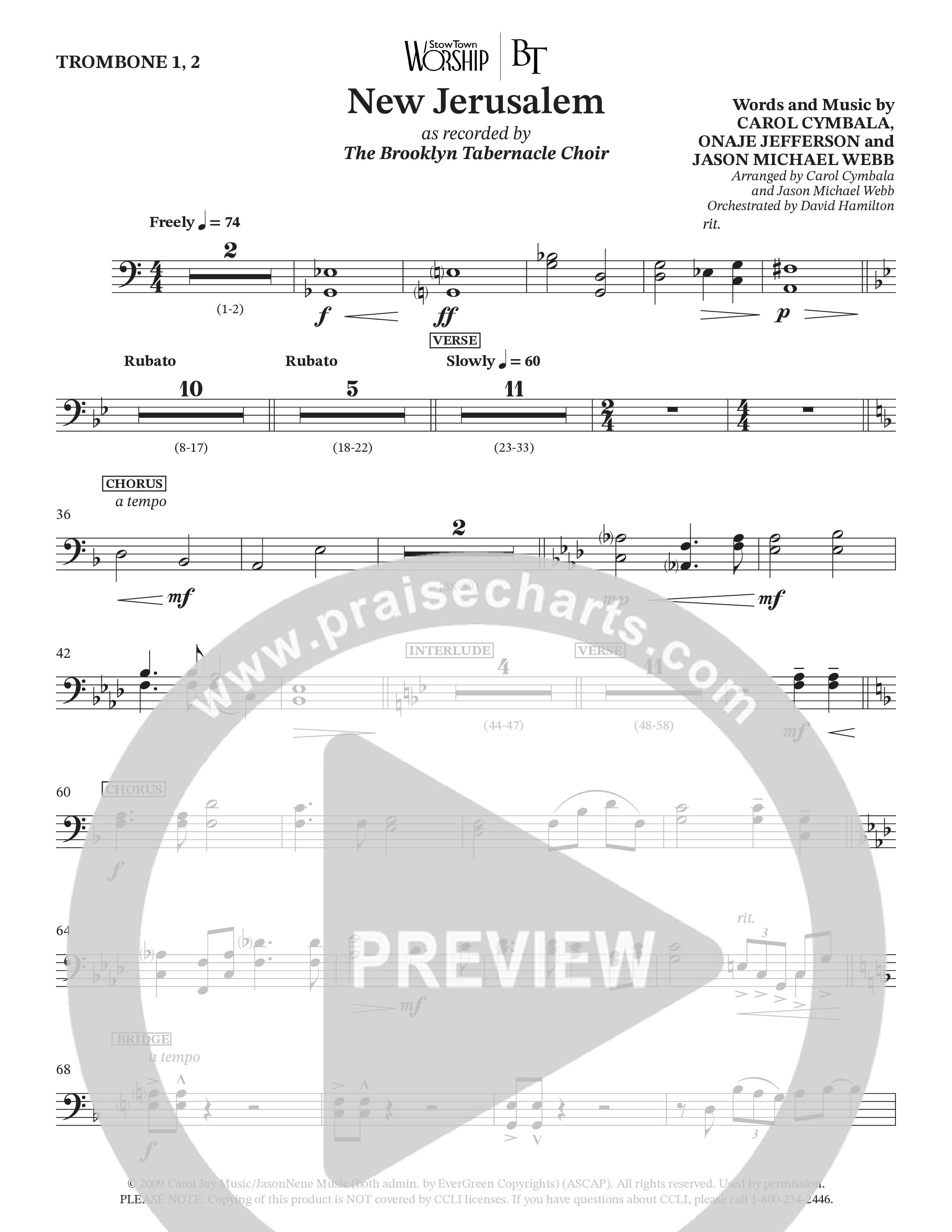 New Jerusalem (Choral Anthem SATB) Trombone 1/2 (The Brooklyn Tabernacle Choir / Arr. Carol Cymbala / Arr. Jason Webb / Orch. David Hamilton)