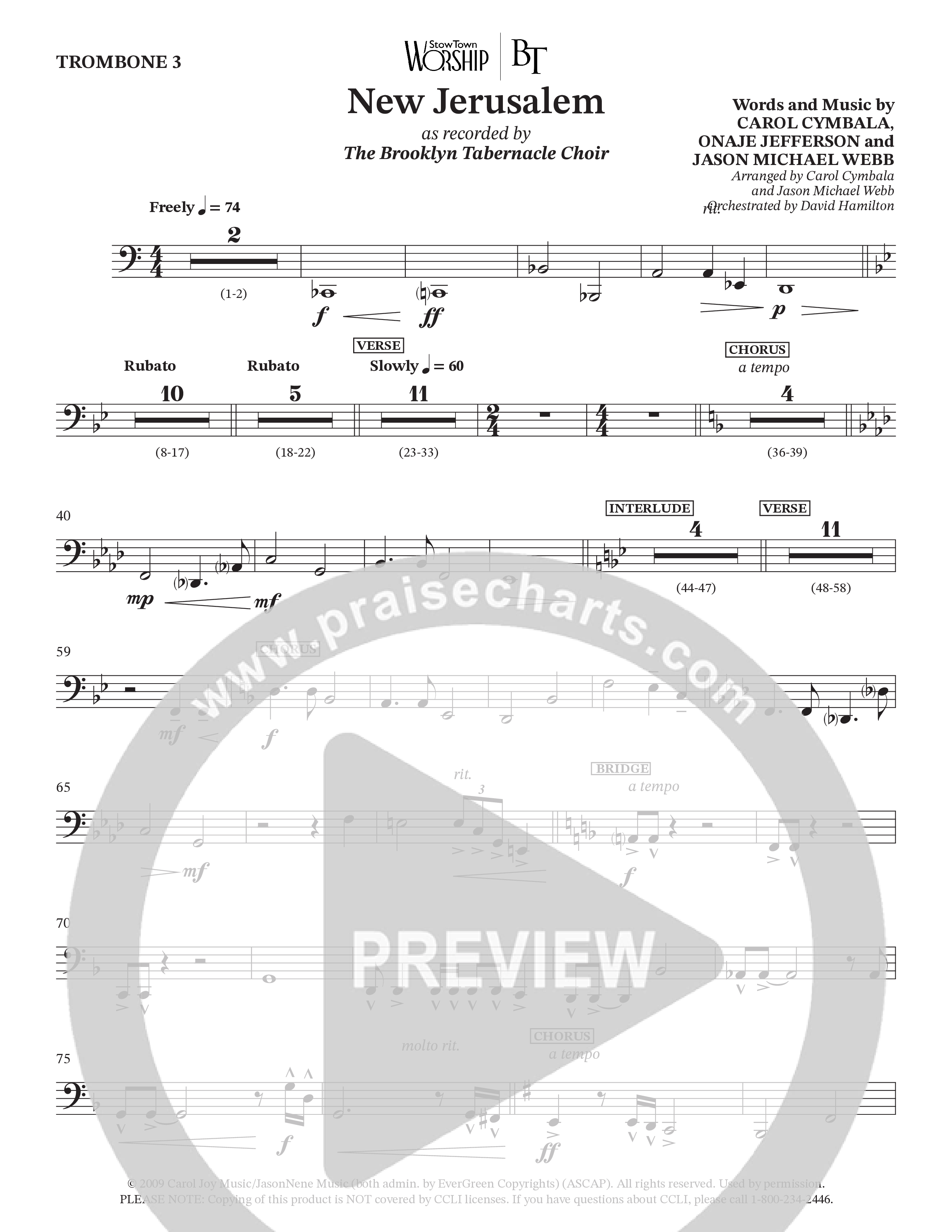 New Jerusalem (Choral Anthem SATB) Trombone 3 (The Brooklyn Tabernacle Choir / Arr. Carol Cymbala / Arr. Jason Webb / Orch. David Hamilton)
