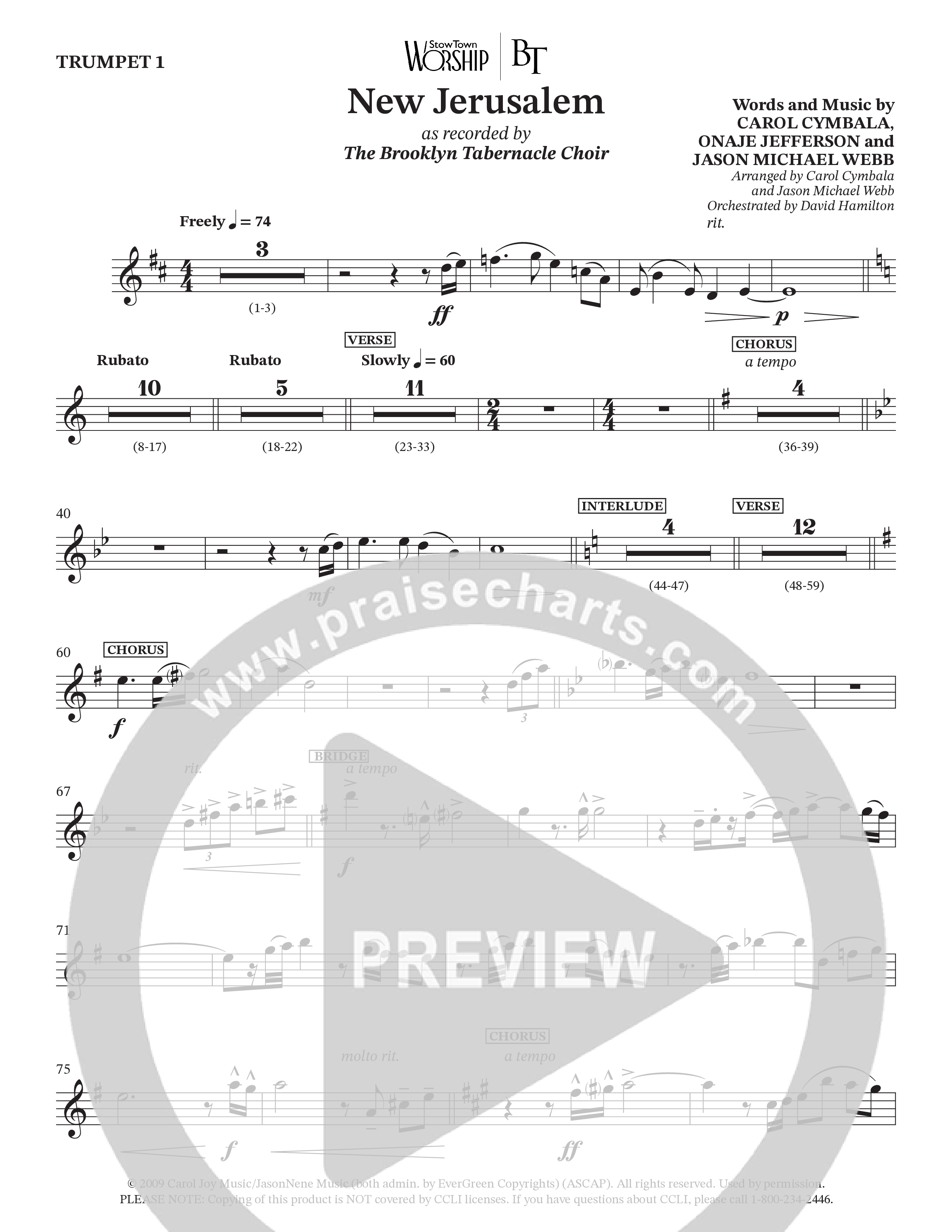 New Jerusalem (Choral Anthem SATB) Trumpet 1 (The Brooklyn Tabernacle Choir / Arr. Carol Cymbala / Arr. Jason Webb / Orch. David Hamilton)