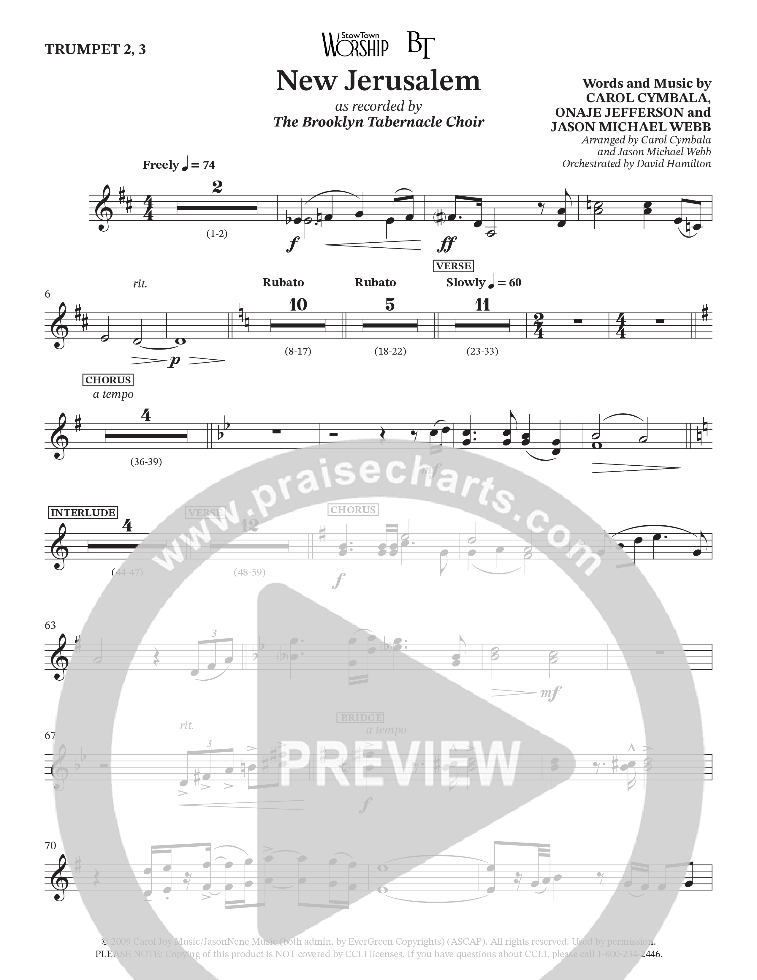 New Jerusalem (Choral Anthem SATB) Trumpet 2/3 (The Brooklyn Tabernacle Choir / Arr. Carol Cymbala / Arr. Jason Webb / Orch. David Hamilton)
