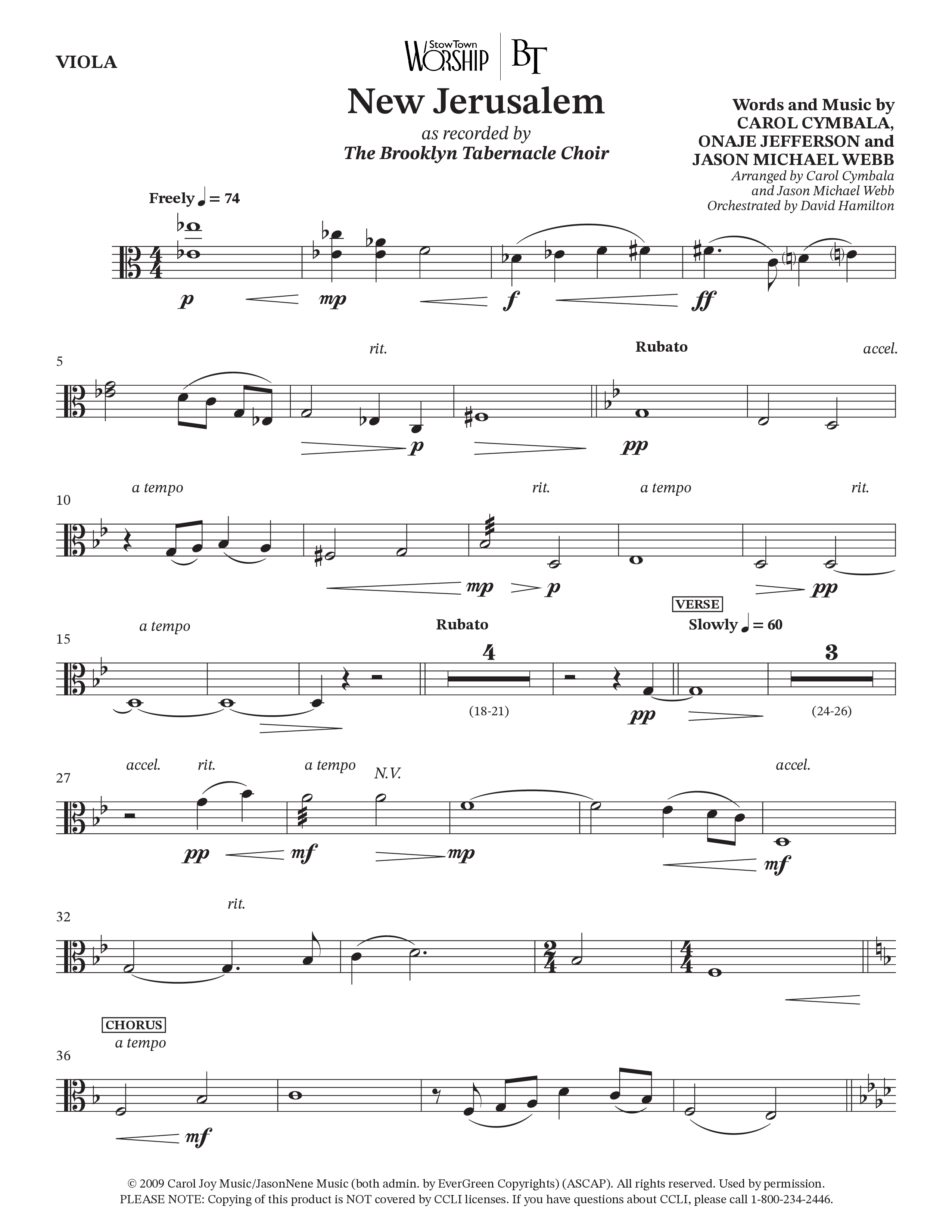 New Jerusalem (Choral Anthem SATB) Viola (The Brooklyn Tabernacle Choir / Arr. Carol Cymbala / Arr. Jason Webb / Orch. David Hamilton)