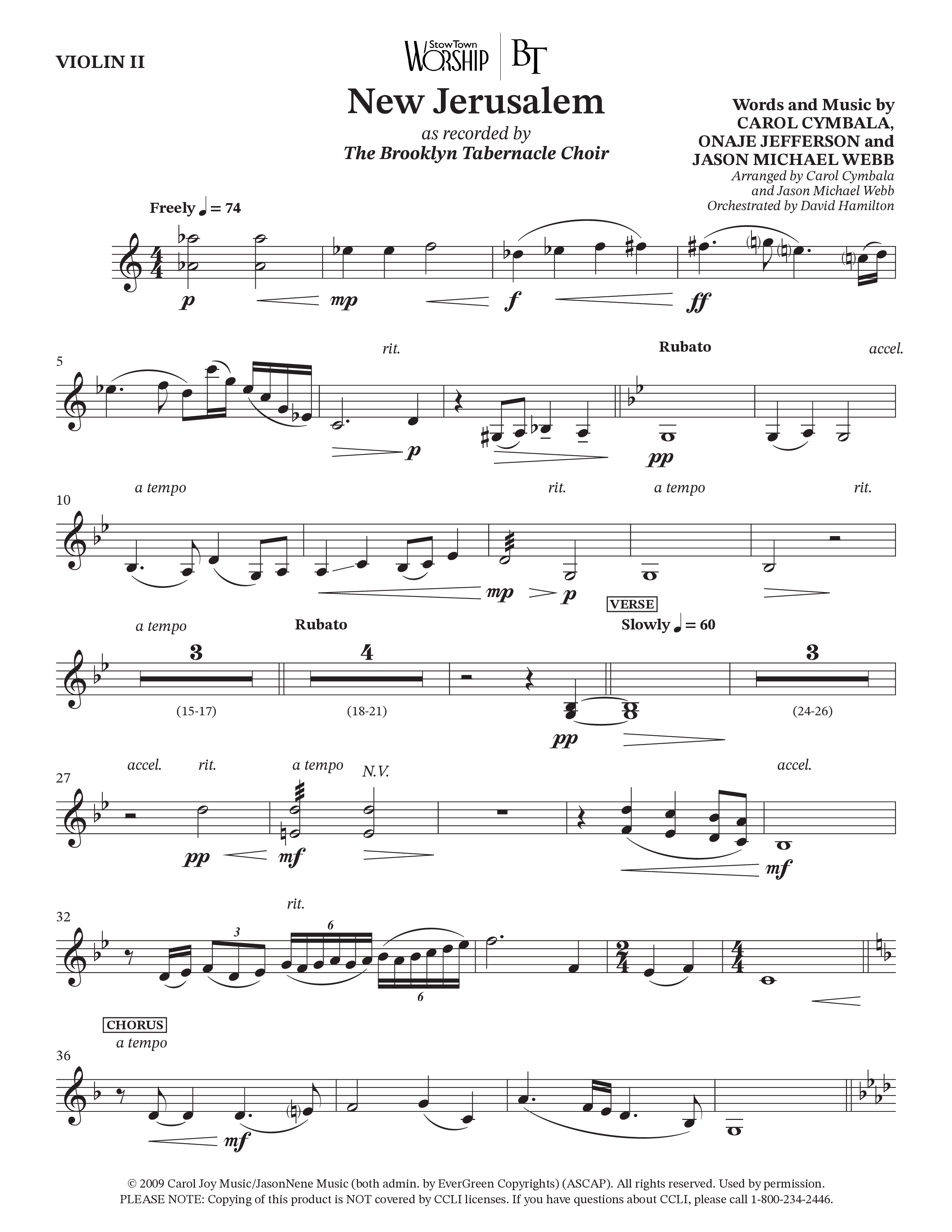 New Jerusalem (Choral Anthem SATB) Violin 2 (The Brooklyn Tabernacle Choir / Arr. Carol Cymbala / Arr. Jason Webb / Orch. David Hamilton)