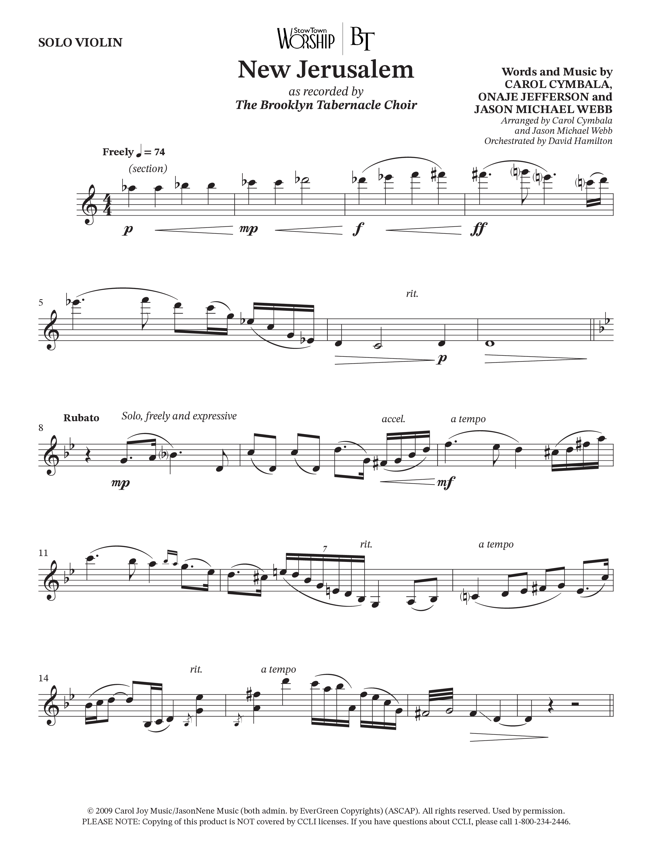 New Jerusalem (Choral Anthem SATB) Violin Solo (The Brooklyn Tabernacle Choir / Arr. Carol Cymbala / Arr. Jason Webb / Orch. David Hamilton)