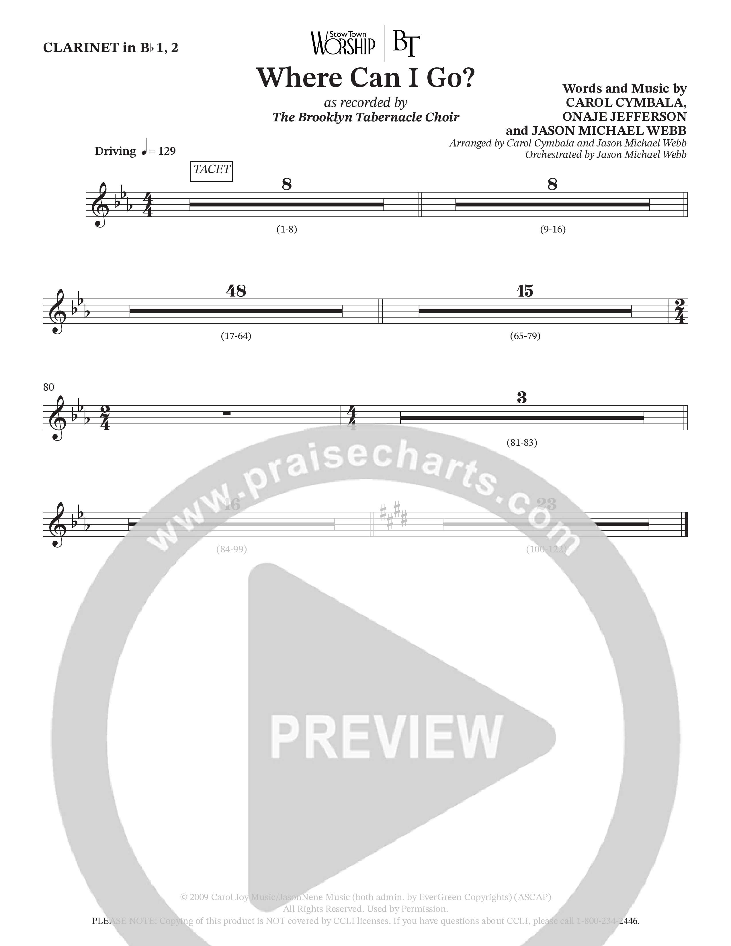 Where Can I Go (Choral Anthem SATB) Clarinet (The Brooklyn Tabernacle Choir / Arr. Carol Cymbala / Orch. Jason Michael Webb)