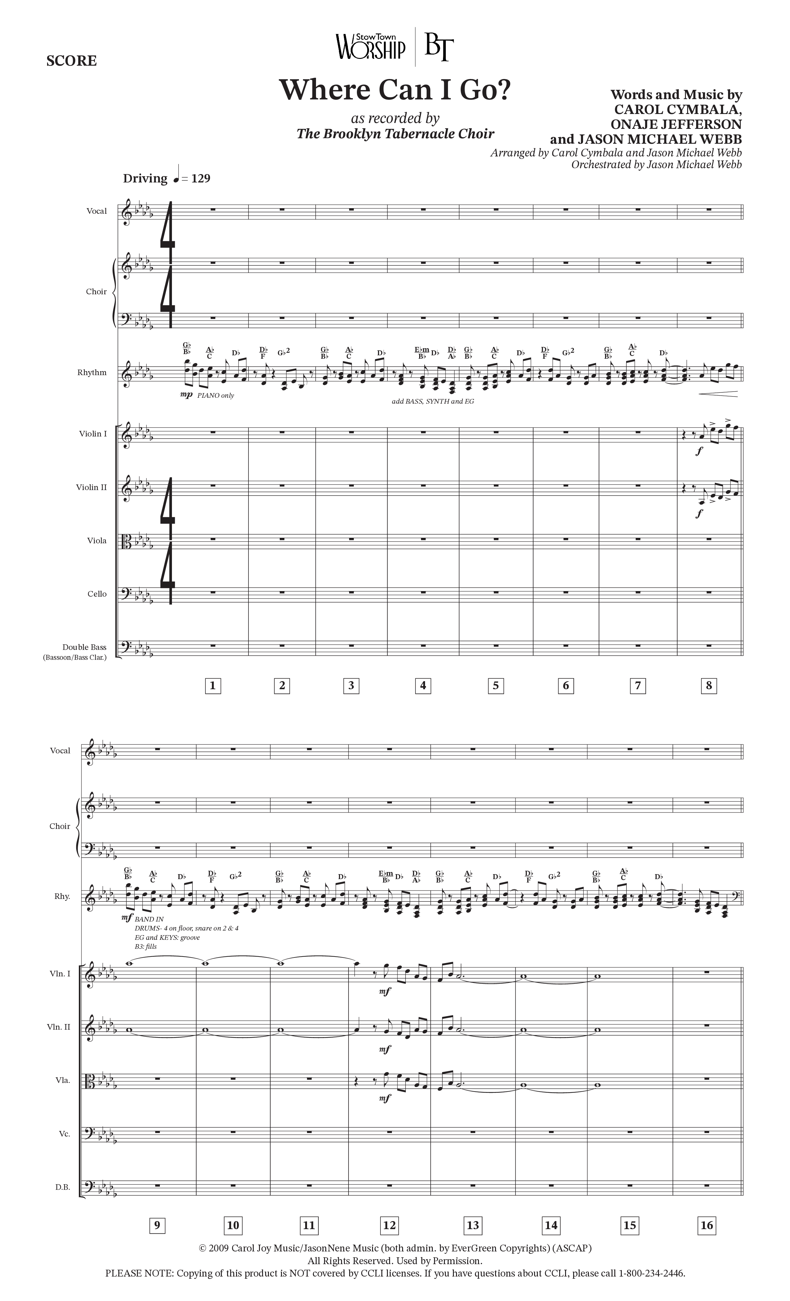 Where Can I Go (Choral Anthem SATB) Conductor's Score (The Brooklyn Tabernacle Choir / Arr. Carol Cymbala / Orch. Jason Michael Webb)