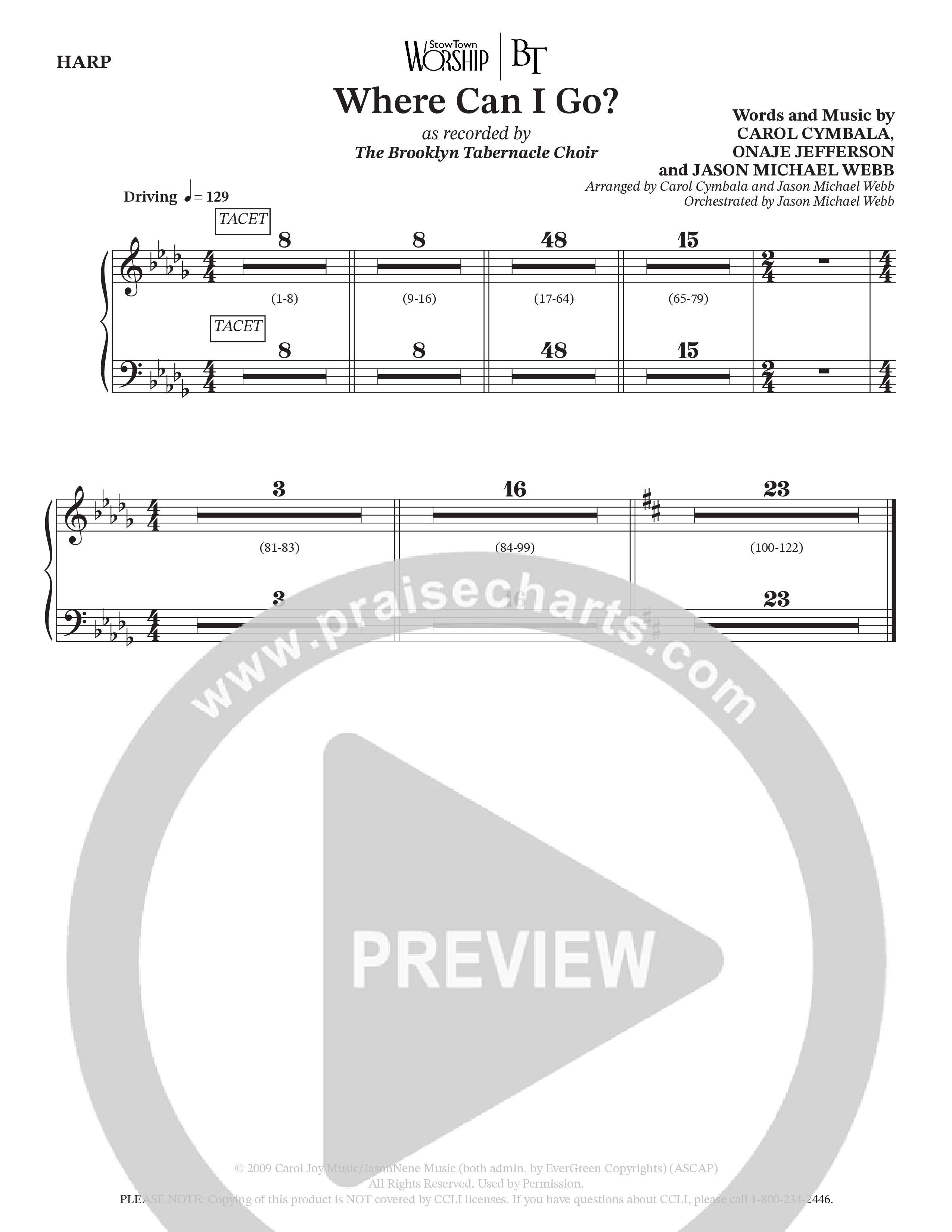 Where Can I Go (Choral Anthem SATB) Harp (The Brooklyn Tabernacle Choir / Arr. Carol Cymbala / Orch. Jason Michael Webb)