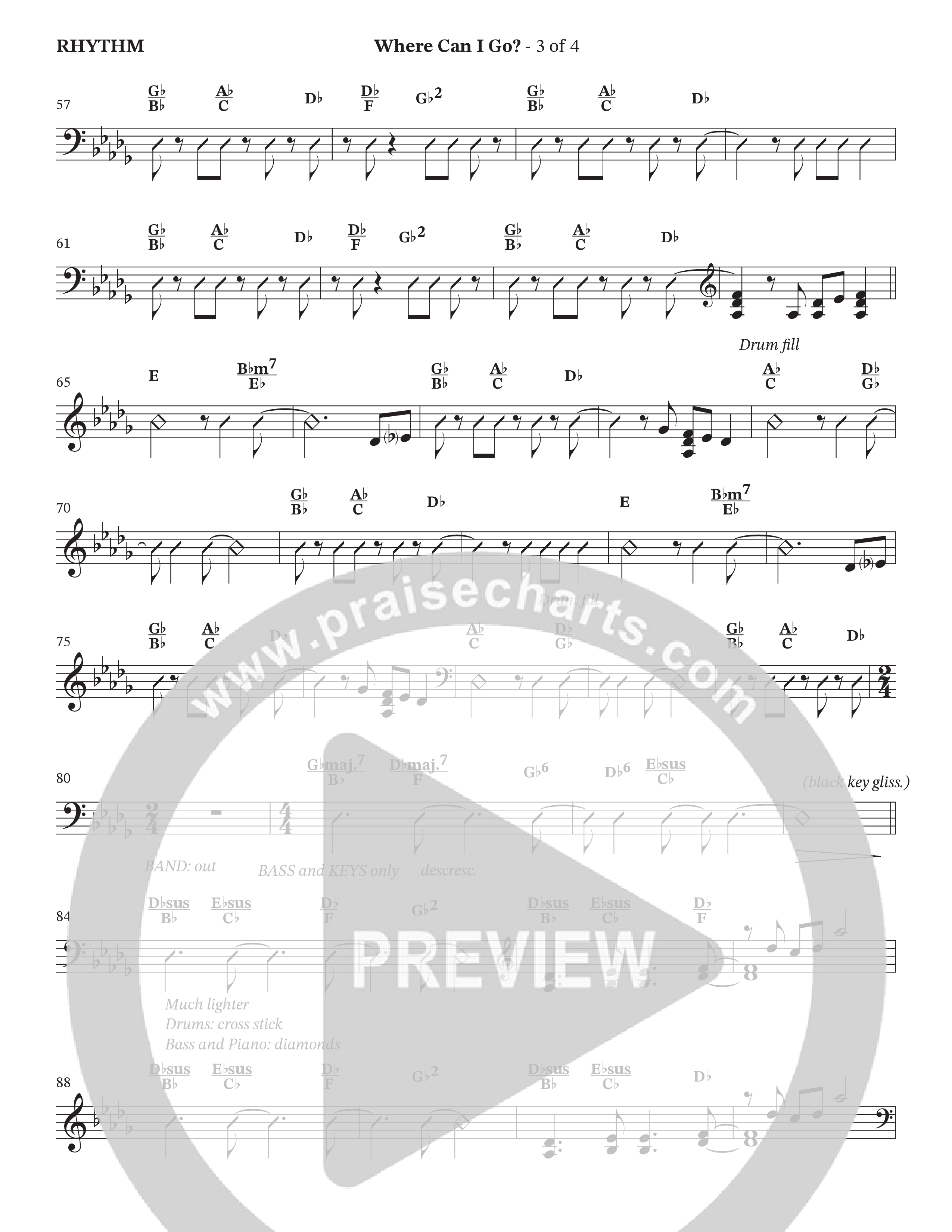 Where Can I Go (Choral Anthem SATB) Rhythm Chart (The Brooklyn Tabernacle Choir / Arr. Carol Cymbala / Orch. Jason Michael Webb)