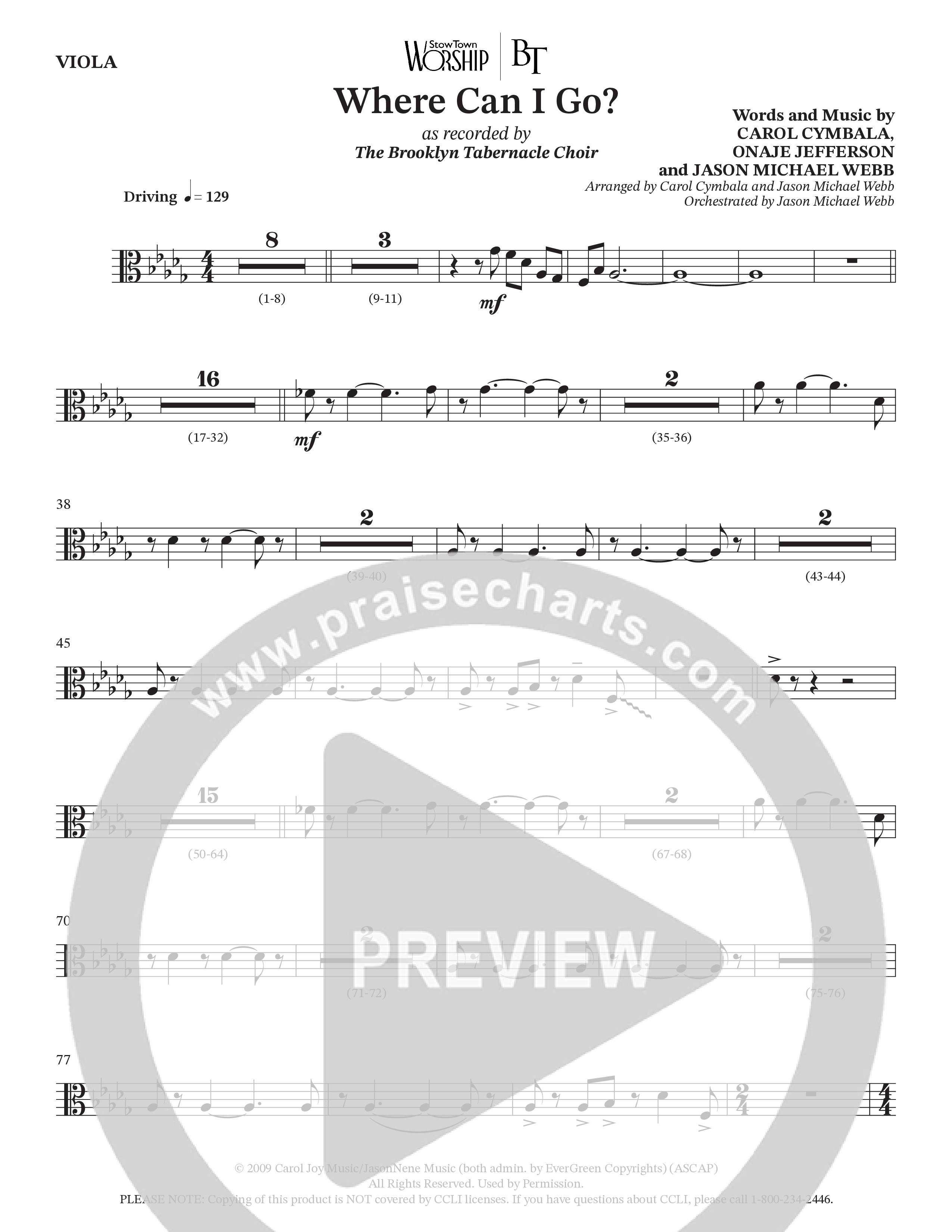 Where Can I Go (Choral Anthem SATB) Viola (The Brooklyn Tabernacle Choir / Arr. Carol Cymbala / Orch. Jason Michael Webb)