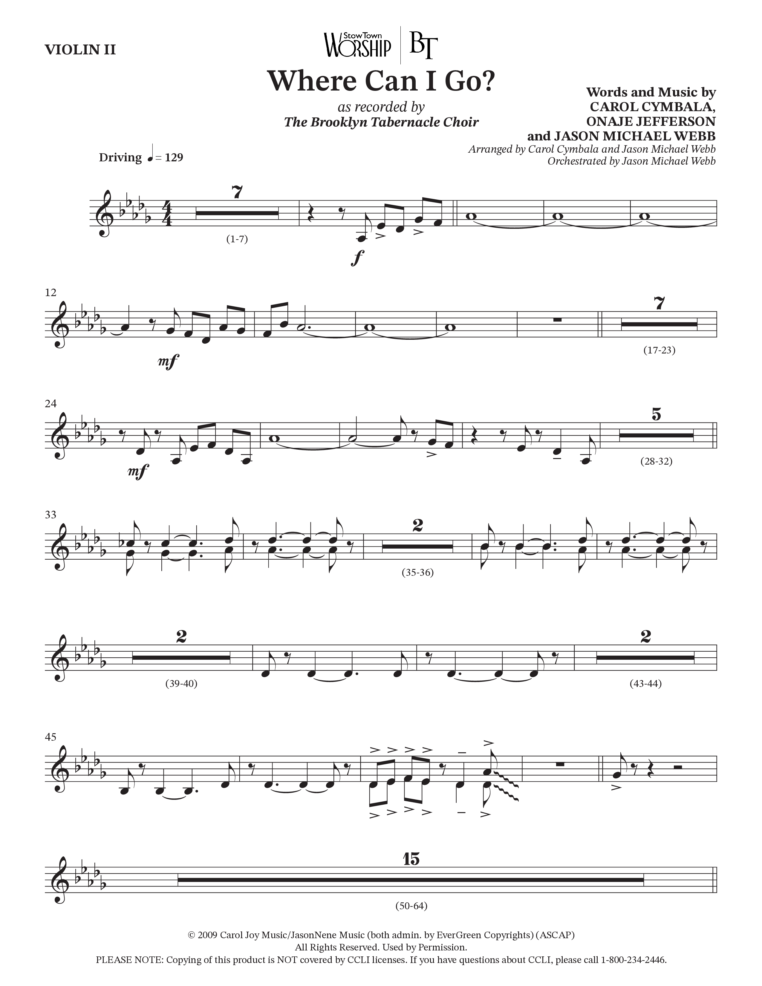 Where Can I Go (Choral Anthem SATB) Violin 2 (The Brooklyn Tabernacle Choir / Arr. Carol Cymbala / Orch. Jason Michael Webb)