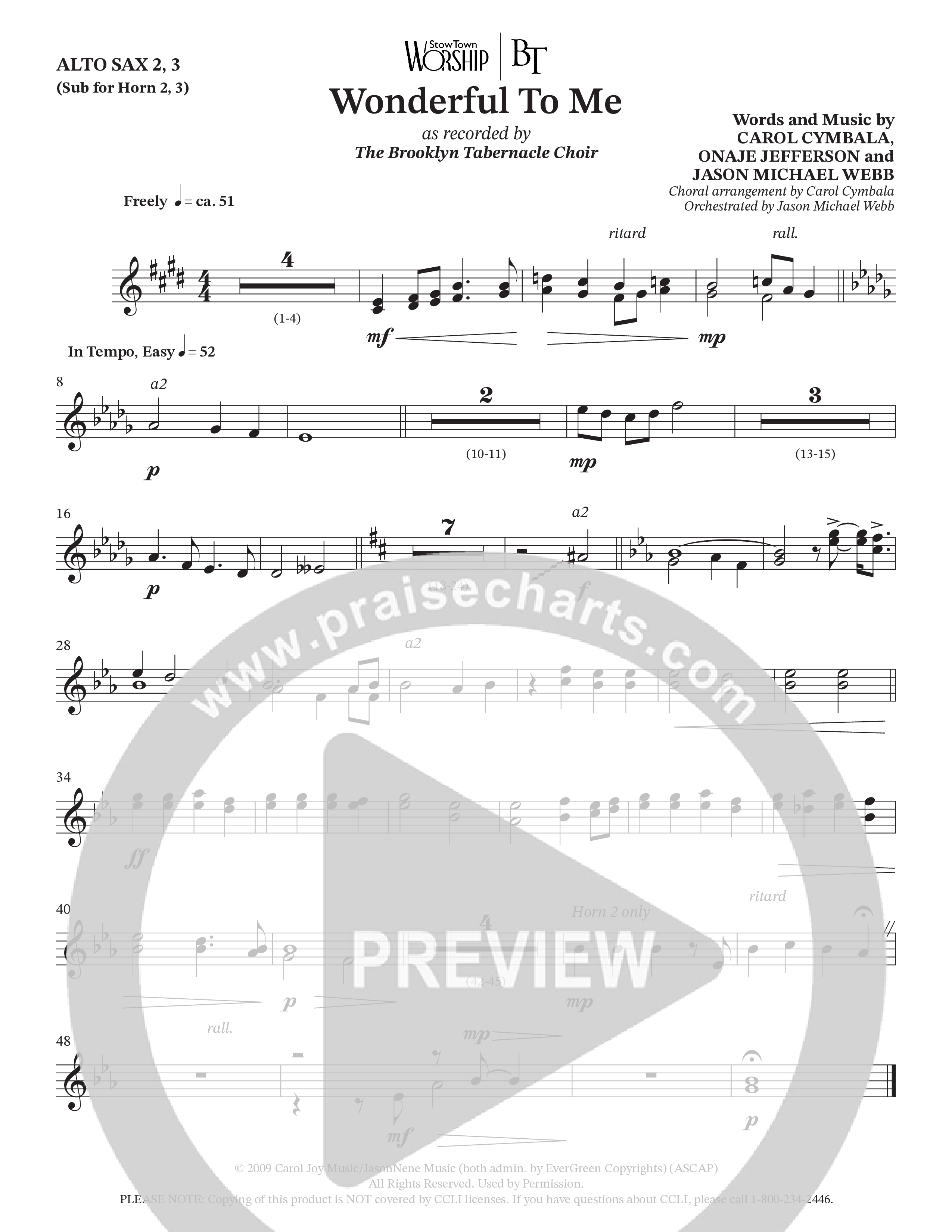 Wonderful To Me (Choral Anthem SATB) Alto Sax (The Brooklyn Tabernacle Choir / Arr. Carol Cymbala / Orch. Jason Michael Webb)