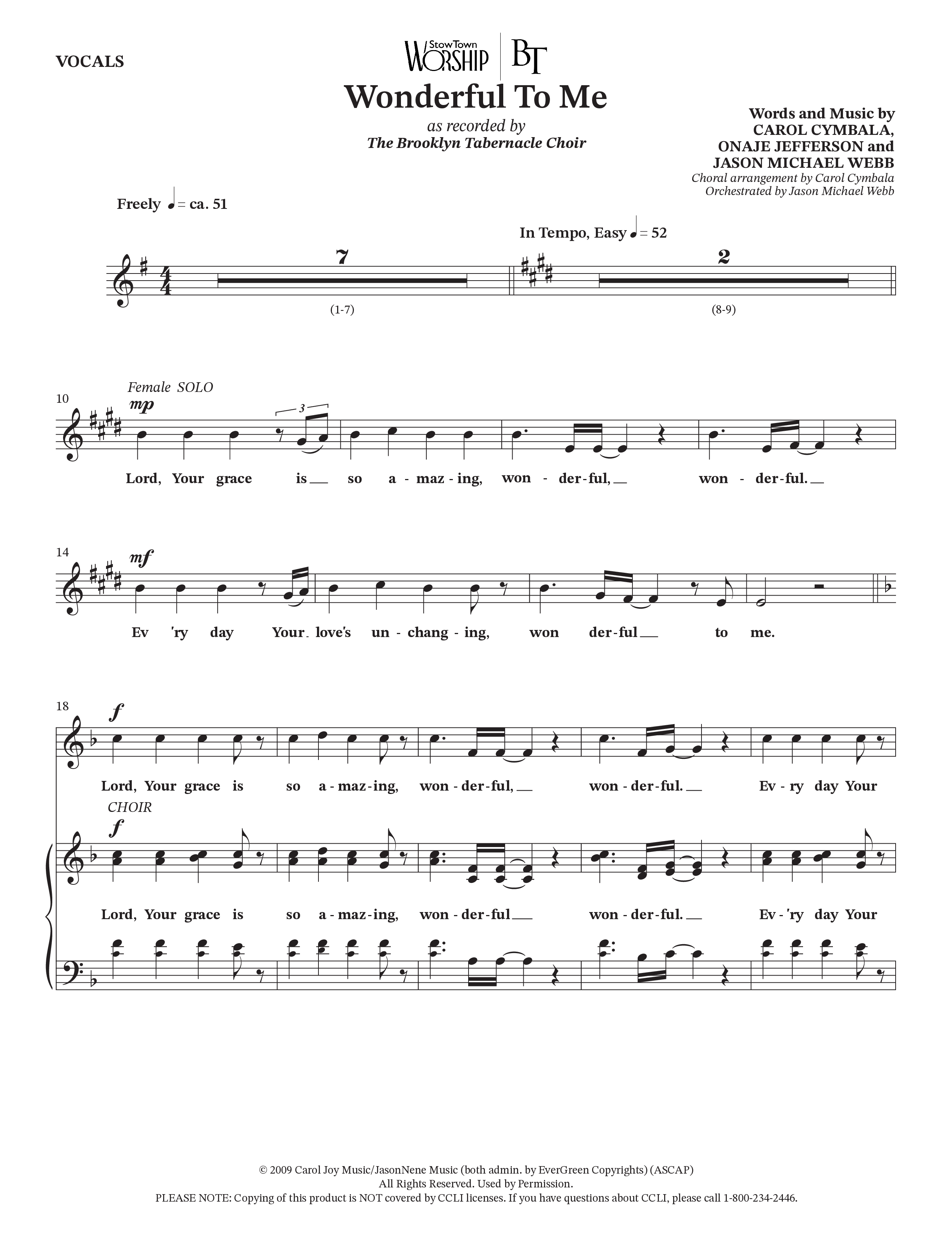 Wonderful To Me (Choral Anthem SATB) Choir Sheet (SATB) (The Brooklyn Tabernacle Choir / Arr. Carol Cymbala / Orch. Jason Michael Webb)