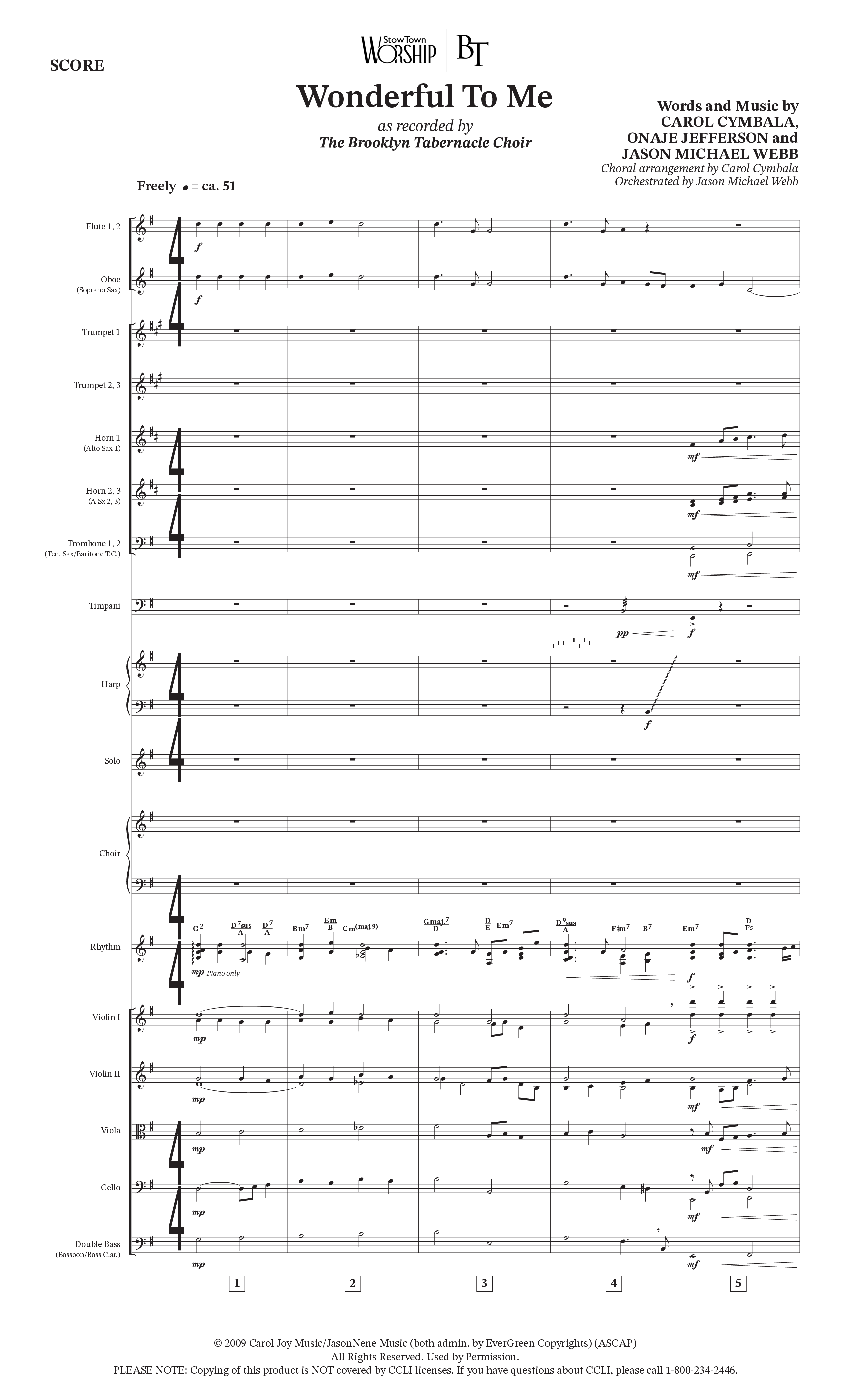 Wonderful To Me (Choral Anthem SATB) Orchestration (The Brooklyn Tabernacle Choir / Arr. Carol Cymbala / Orch. Jason Michael Webb)