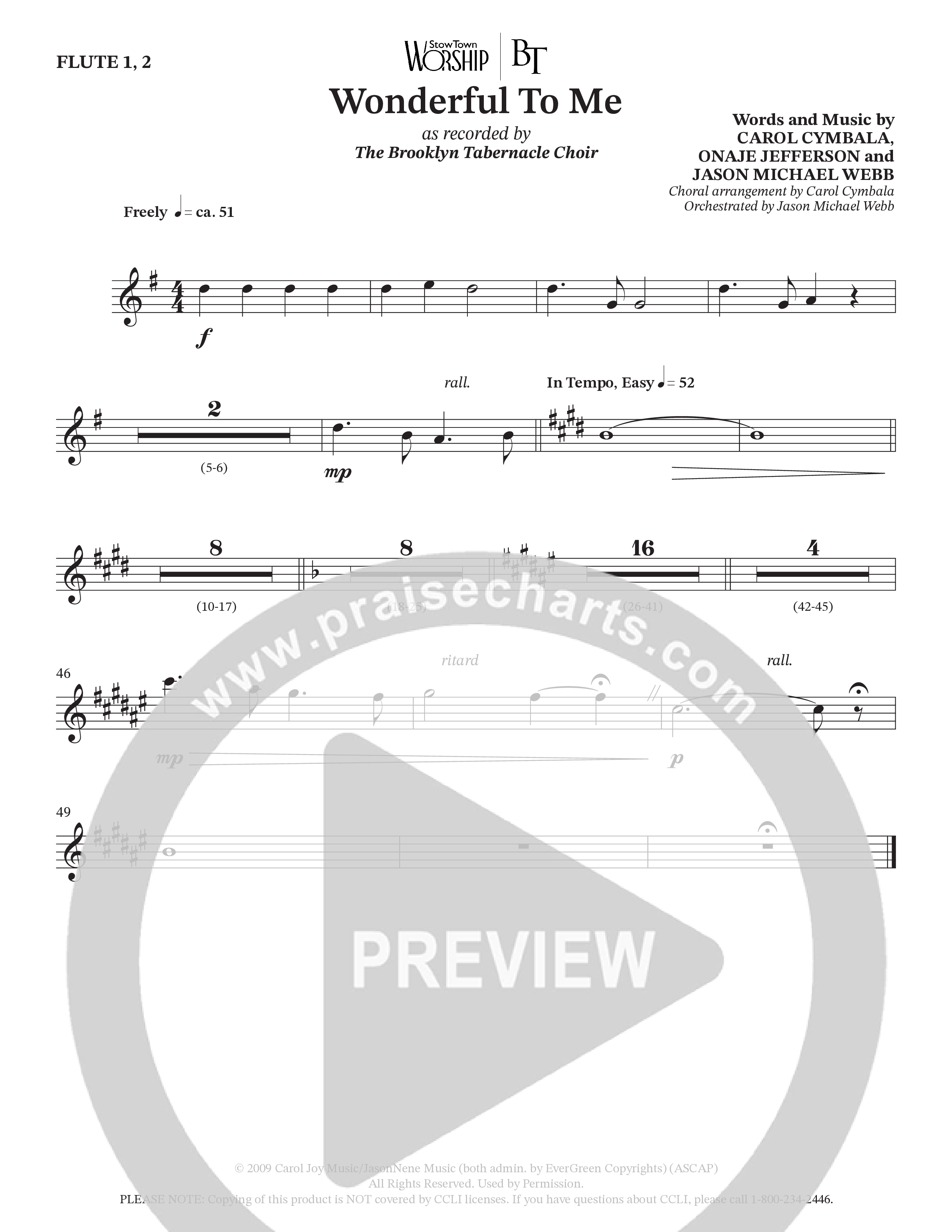 Wonderful To Me (Choral Anthem SATB) Flute 1/2 (The Brooklyn Tabernacle Choir / Arr. Carol Cymbala / Orch. Jason Michael Webb)