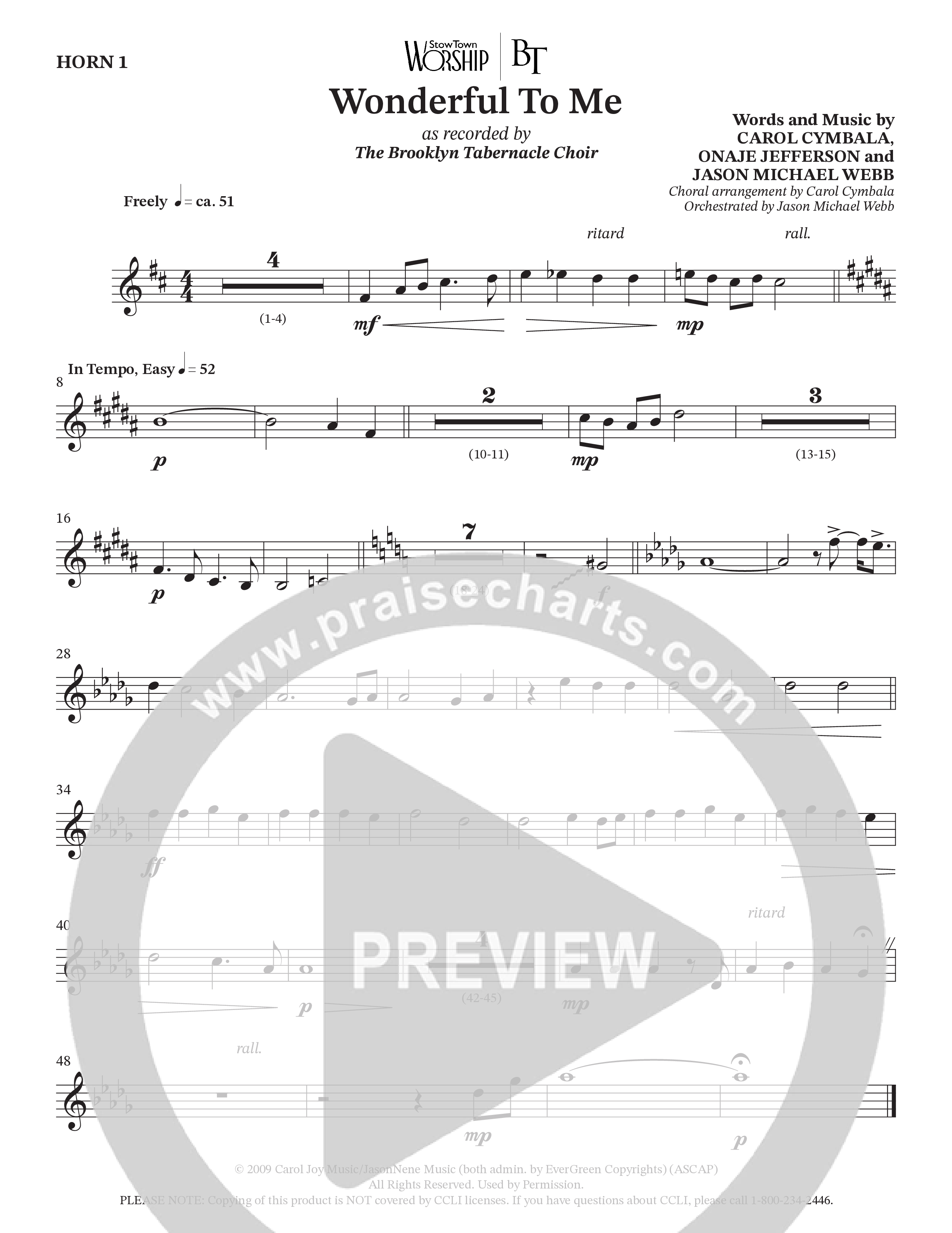 Wonderful To Me (Choral Anthem SATB) French Horn (The Brooklyn Tabernacle Choir / Arr. Carol Cymbala / Orch. Jason Michael Webb)