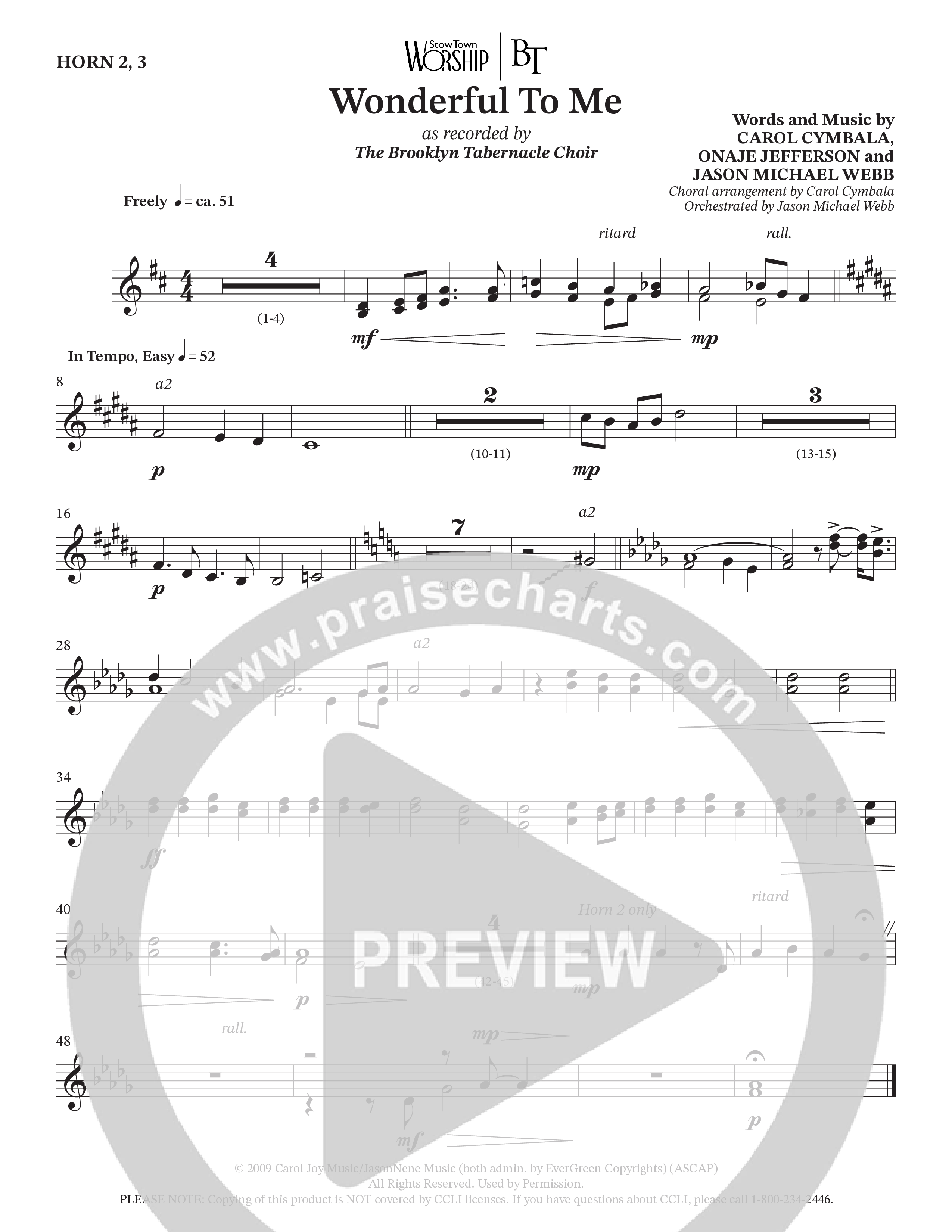 Wonderful To Me (Choral Anthem SATB) French Horn (The Brooklyn Tabernacle Choir / Arr. Carol Cymbala / Orch. Jason Michael Webb)