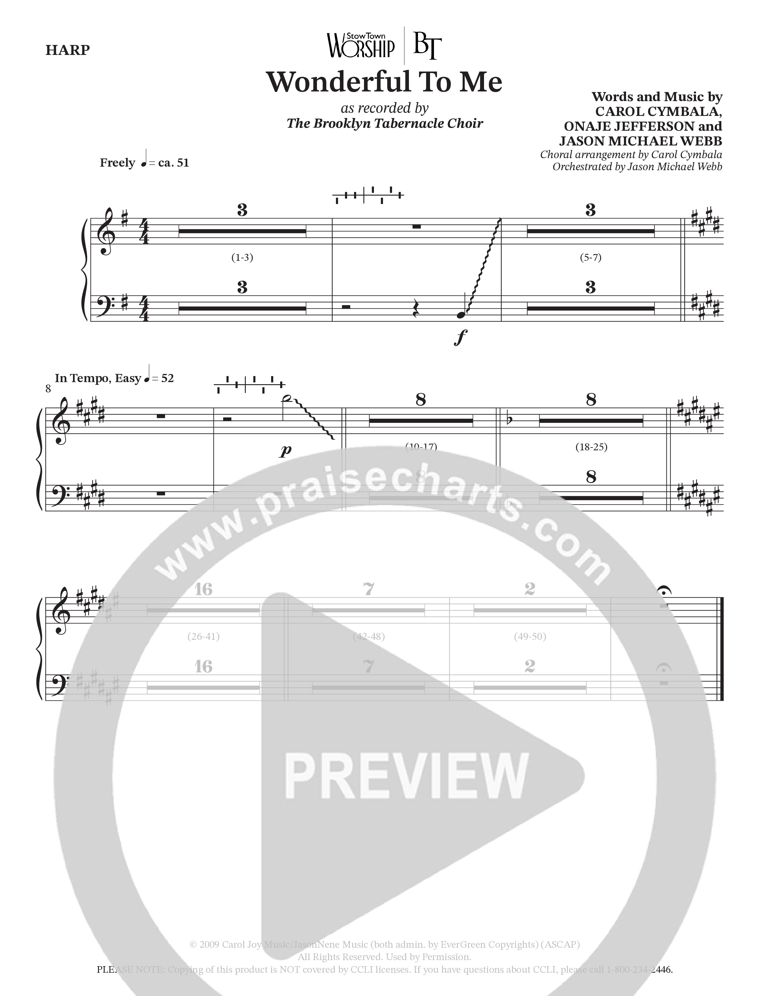 Wonderful To Me (Choral Anthem SATB) Harp (The Brooklyn Tabernacle Choir / Arr. Carol Cymbala / Orch. Jason Michael Webb)