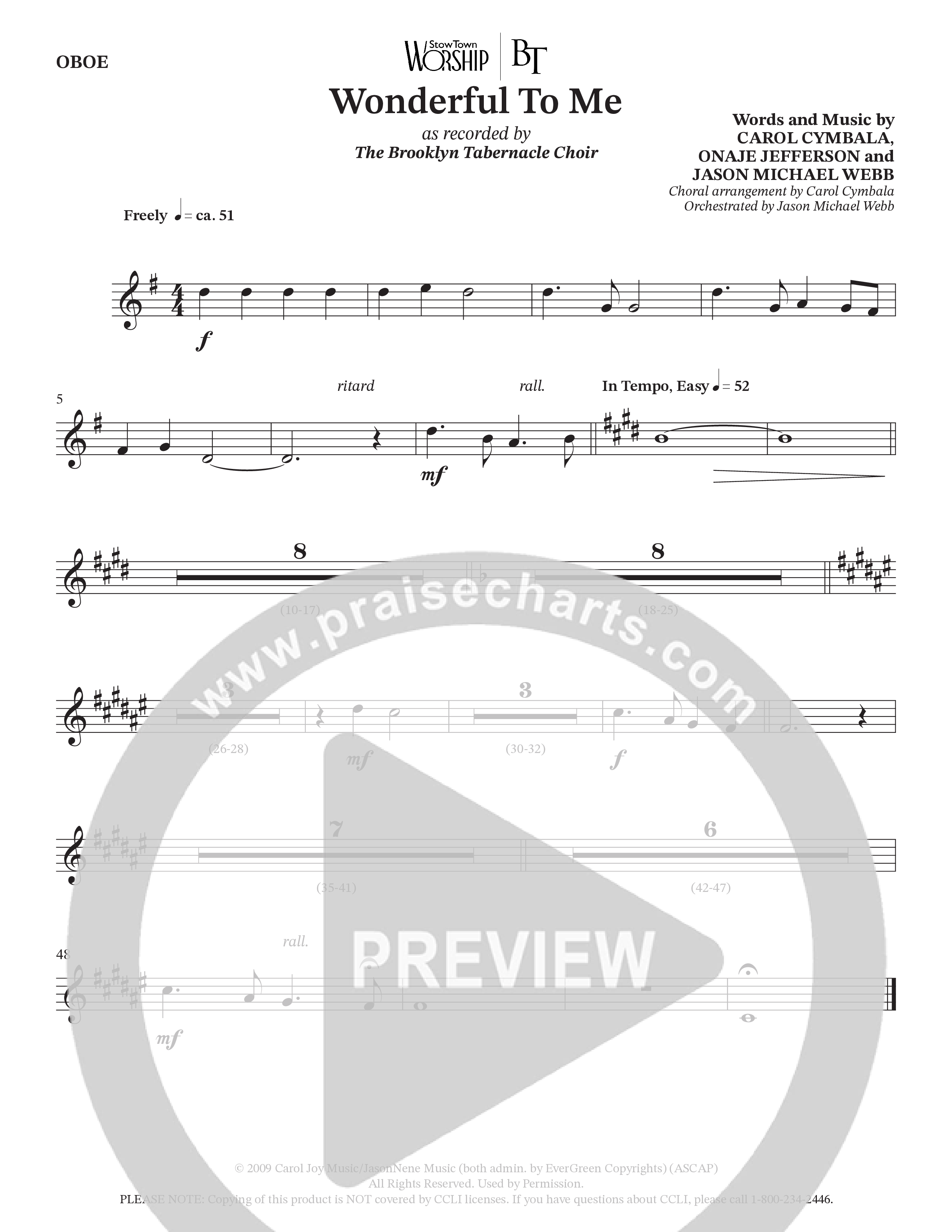 Wonderful To Me (Choral Anthem SATB) Oboe (The Brooklyn Tabernacle Choir / Arr. Carol Cymbala / Orch. Jason Michael Webb)