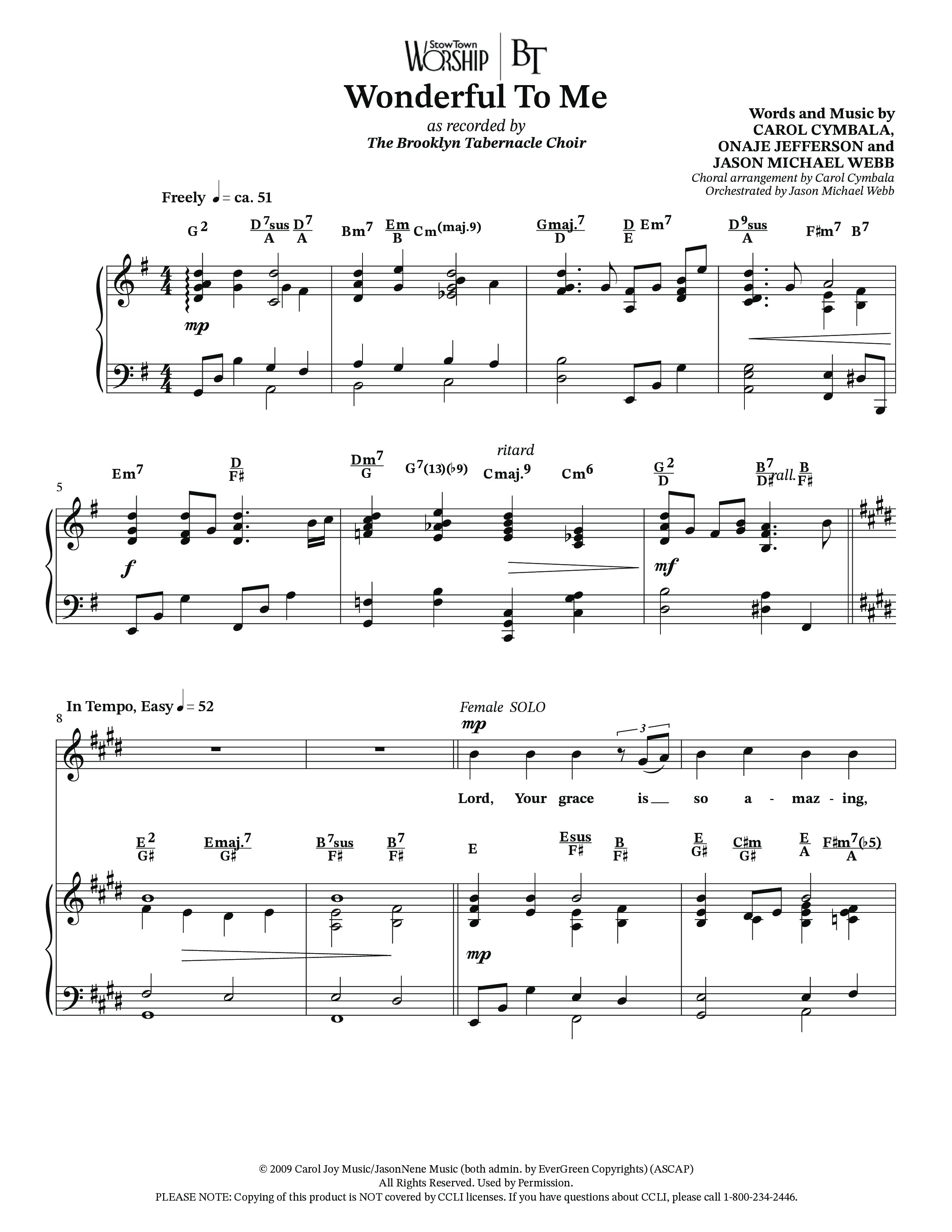 Wonderful To Me (Choral Anthem SATB) Anthem (SATB/Piano) (The Brooklyn Tabernacle Choir / Arr. Carol Cymbala / Orch. Jason Michael Webb)