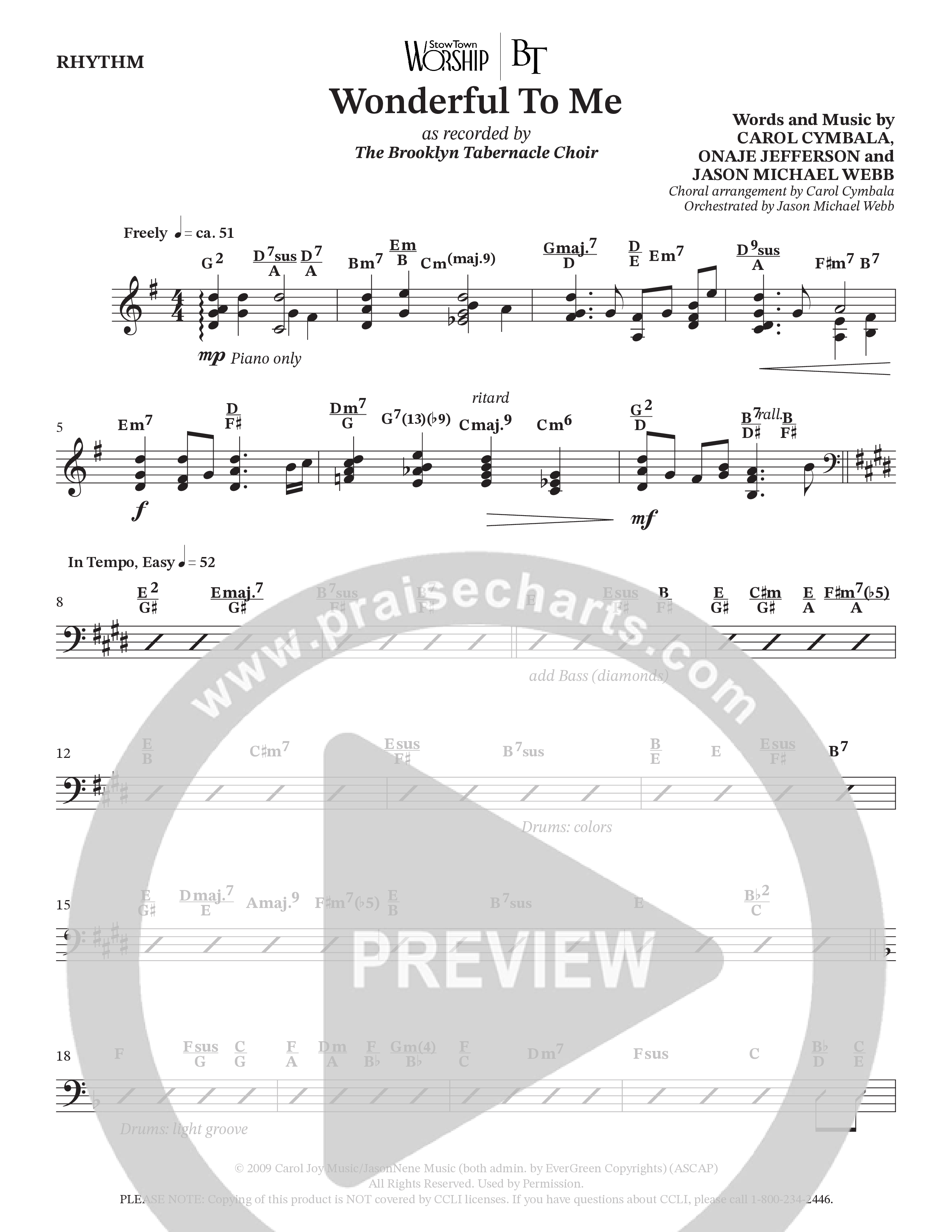Wonderful To Me (Choral Anthem SATB) Rhythm Chart (The Brooklyn Tabernacle Choir / Arr. Carol Cymbala / Orch. Jason Michael Webb)