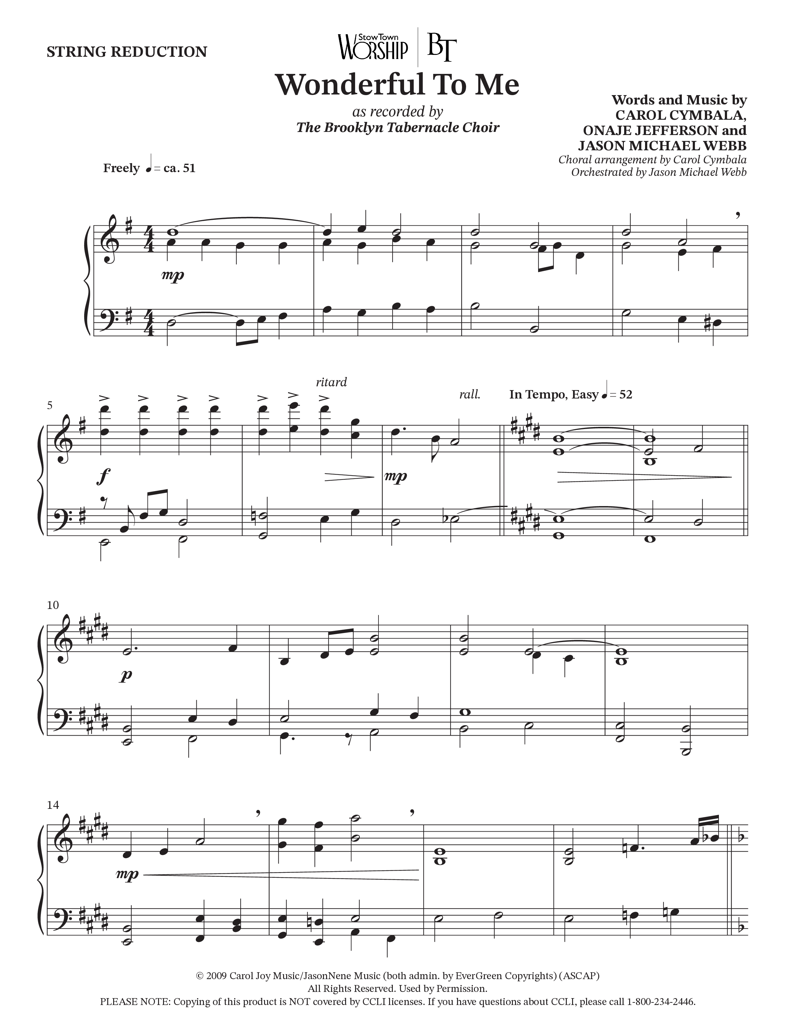 Wonderful To Me (Choral Anthem SATB) String Reduction (The Brooklyn Tabernacle Choir / Arr. Carol Cymbala / Orch. Jason Michael Webb)