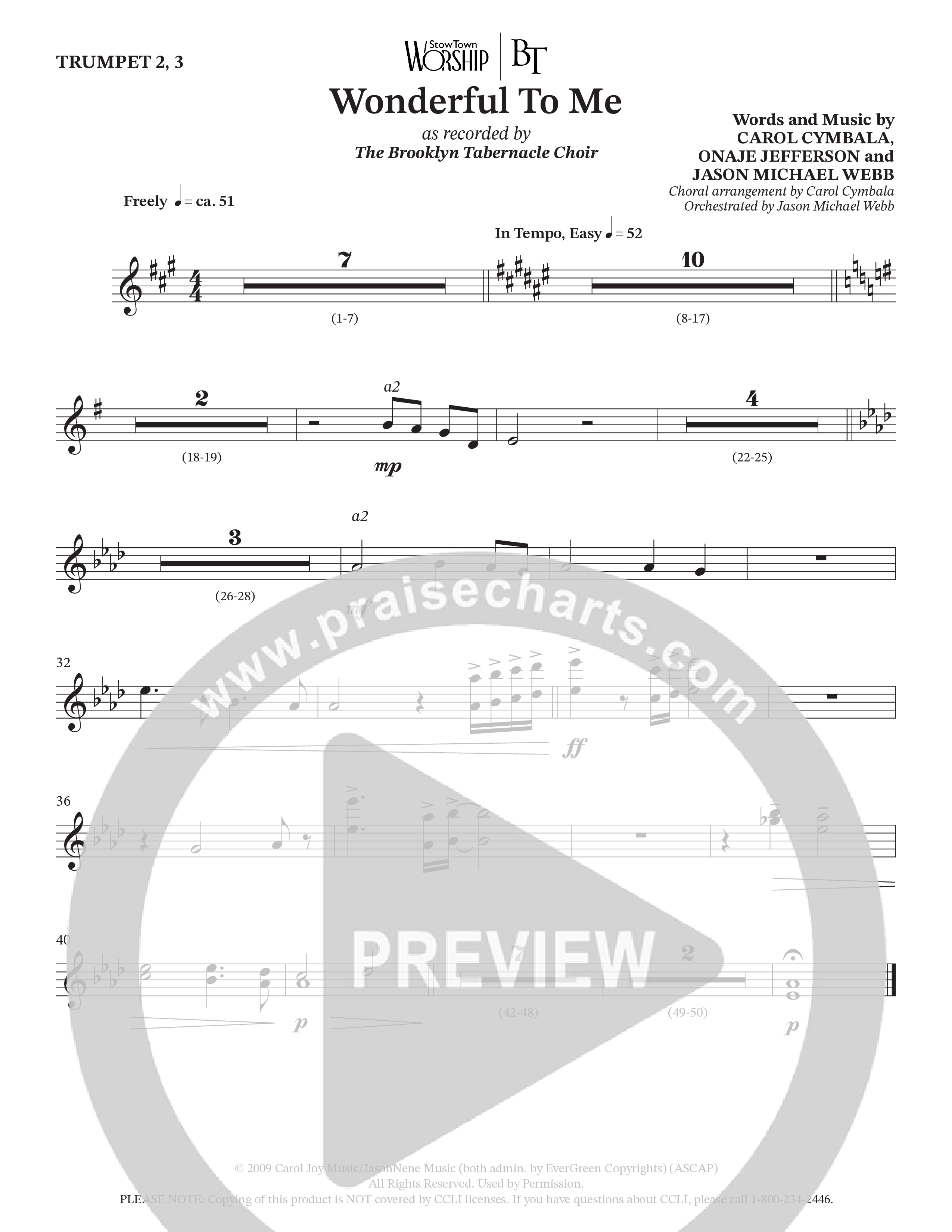 Wonderful To Me (Choral Anthem SATB) Trumpet 2/3 (The Brooklyn Tabernacle Choir / Arr. Carol Cymbala / Orch. Jason Michael Webb)