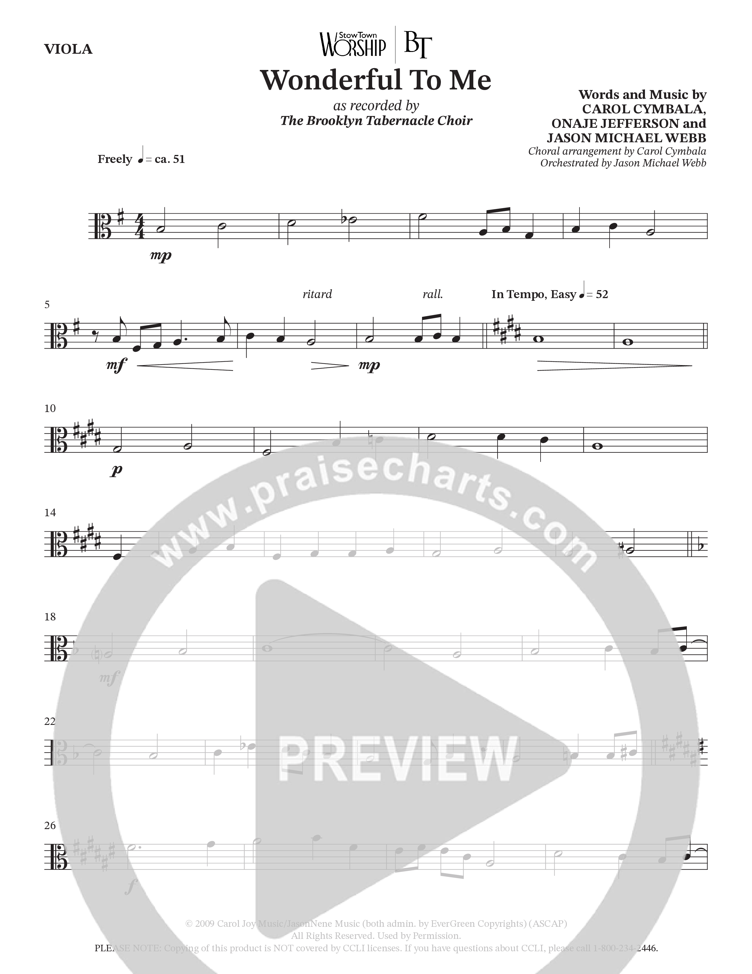 Wonderful To Me (Choral Anthem SATB) Viola (The Brooklyn Tabernacle Choir / Arr. Carol Cymbala / Orch. Jason Michael Webb)
