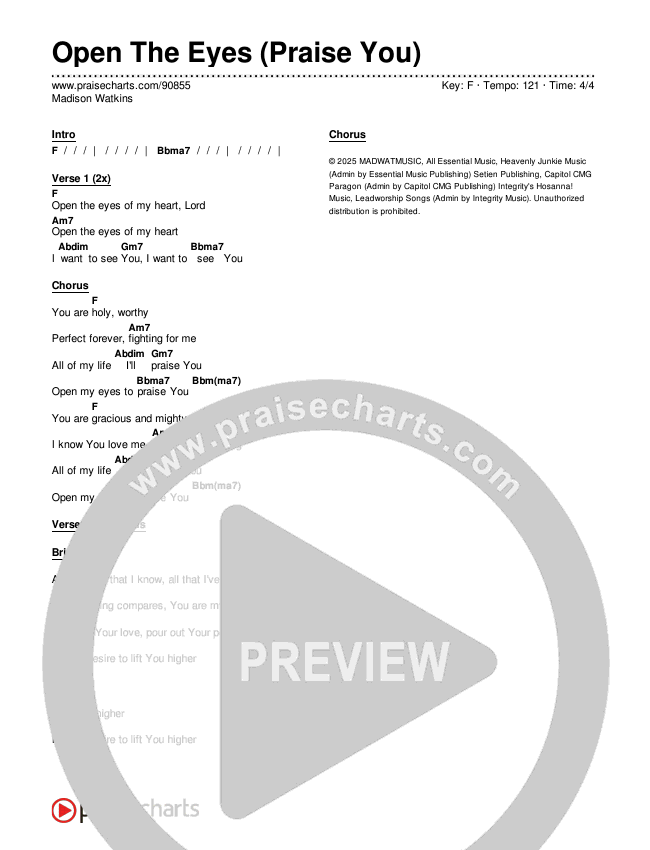 Open The Eyes (Praise You) Chords & Lyrics (Madison Watkins)