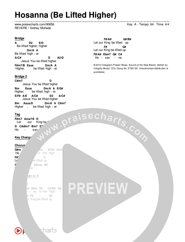 Hosanna (Be Lifted Higher) Chord Chart (REVERE / Sidney Mohede)