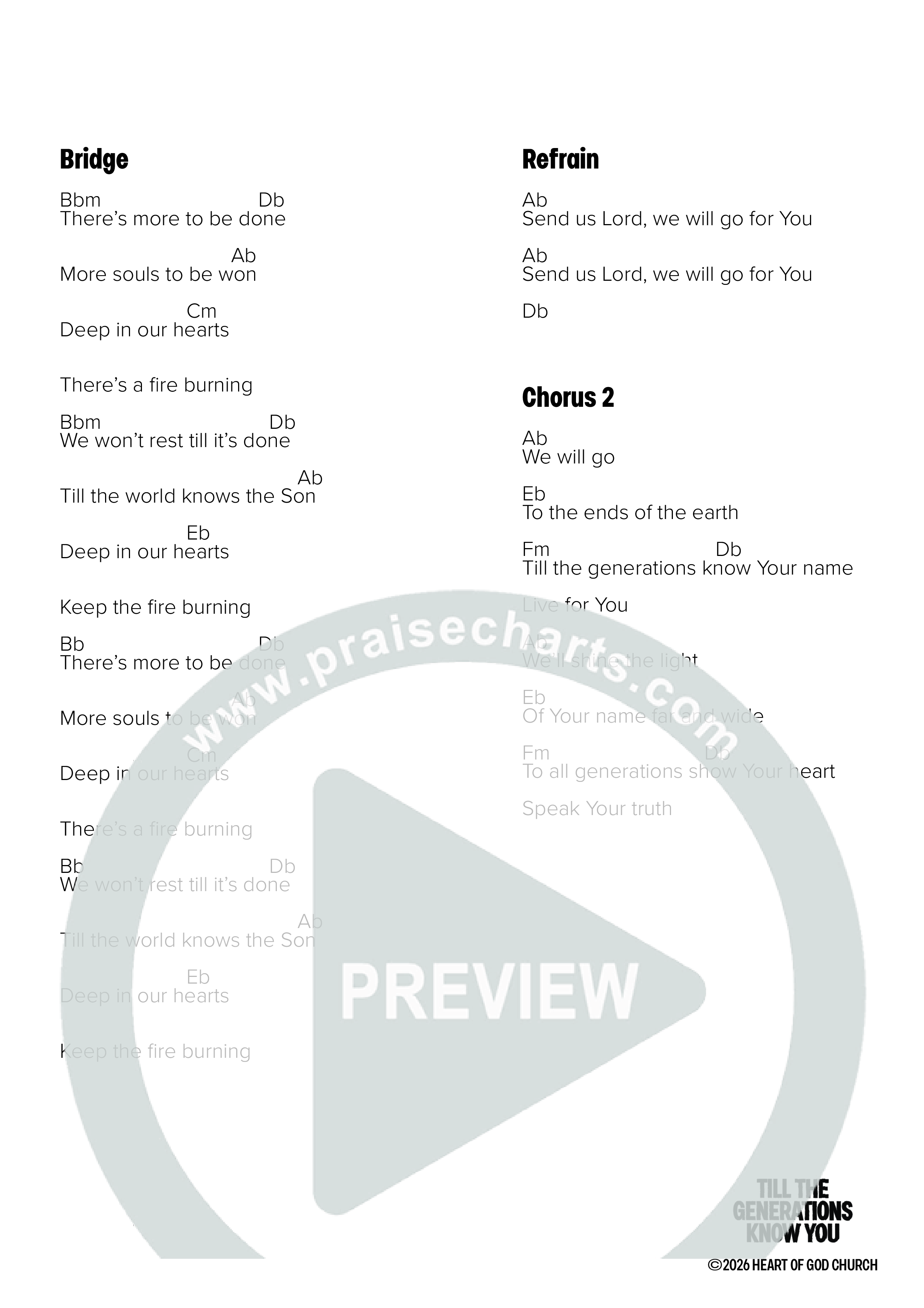 Till the Generations Know You (Live) Chord Chart (Heart of God Church / Sabrina Chai)