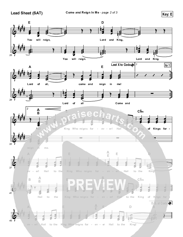 Come And Reign In Me Lead Sheet (Dennis Jernigan)