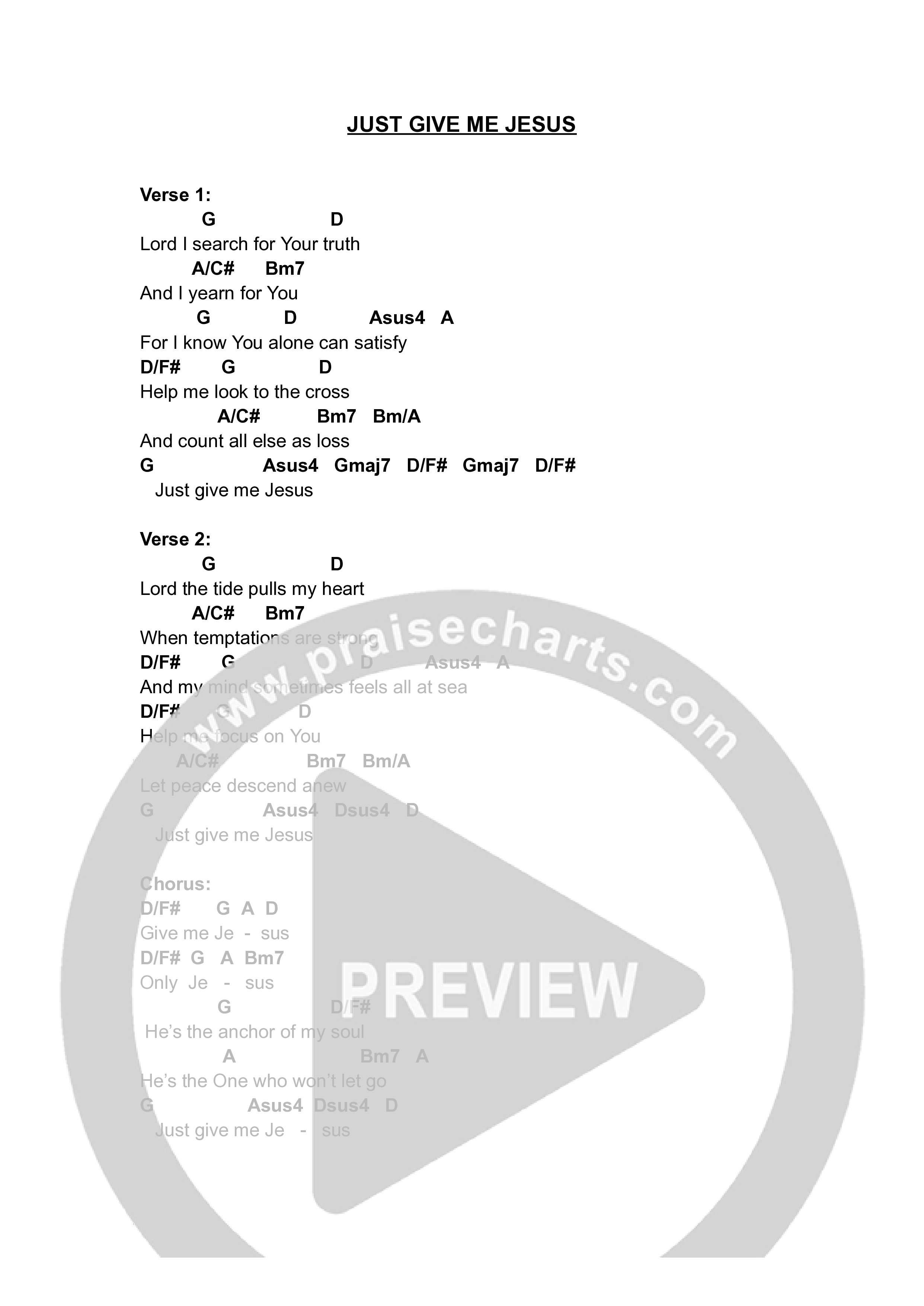 Just Give Me Jesus Chord Chart (Ben Pearson)