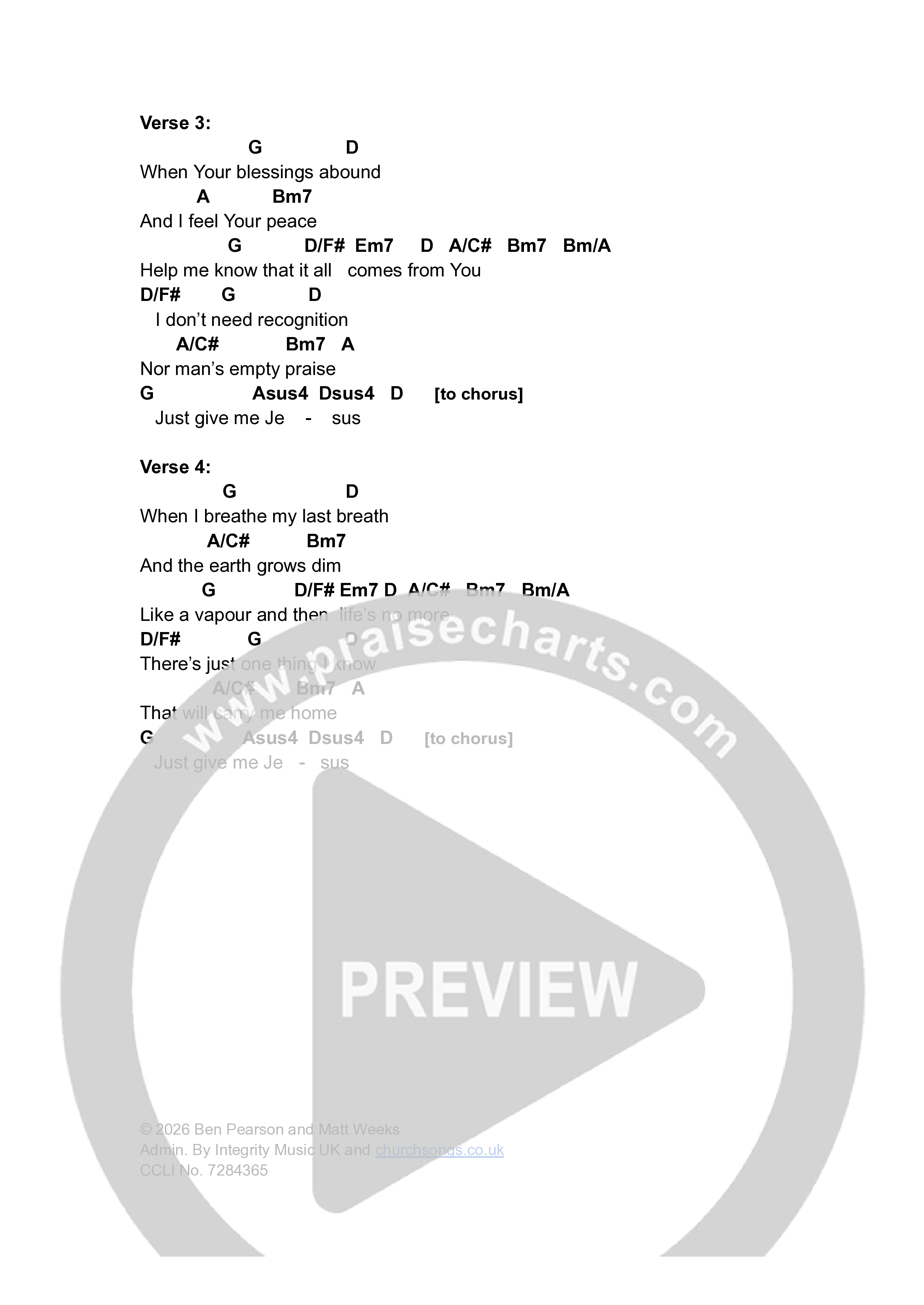 Just Give Me Jesus Chord Chart (Ben Pearson)