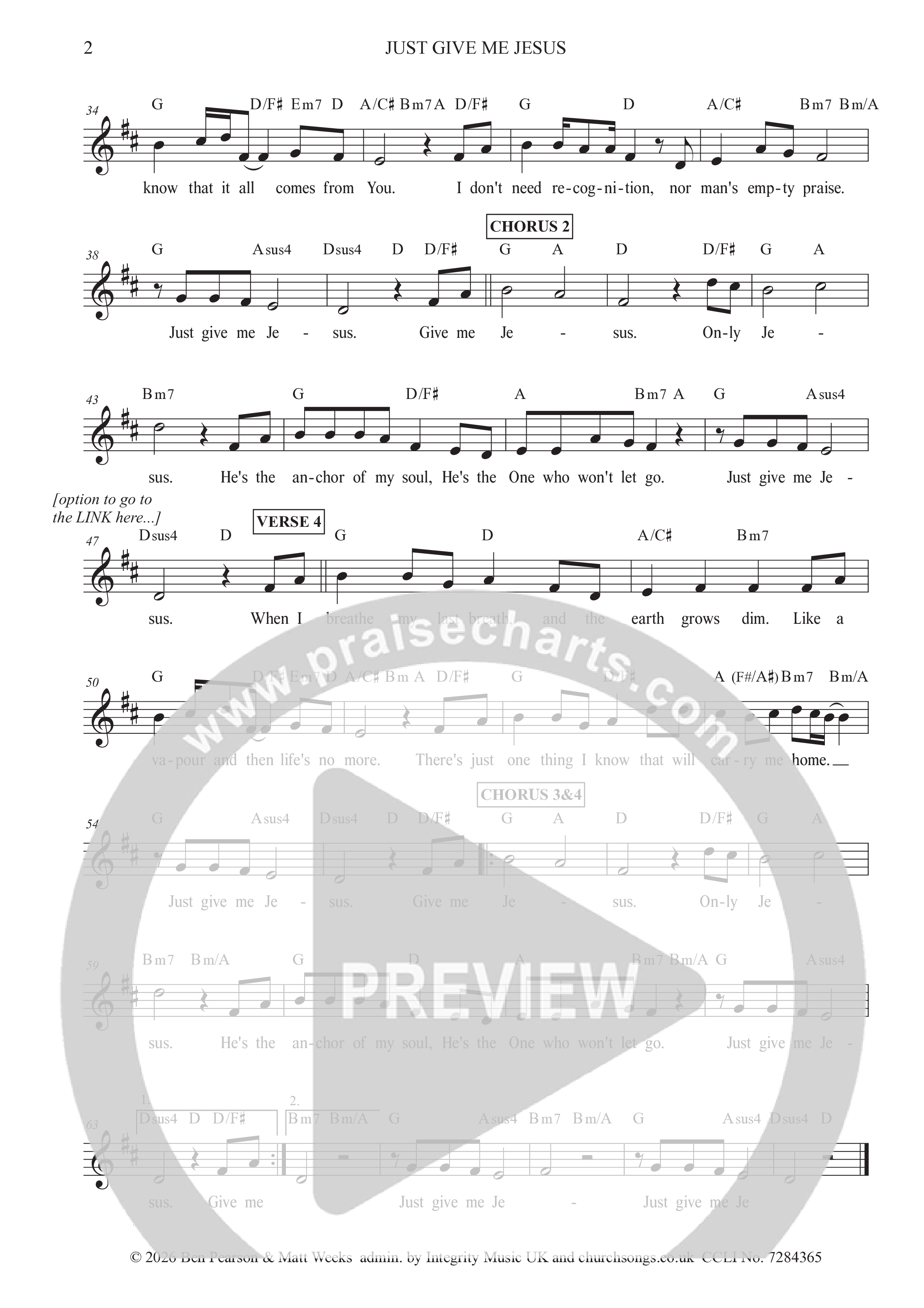 Just Give Me Jesus Lead Sheet Melody (Ben Pearson)