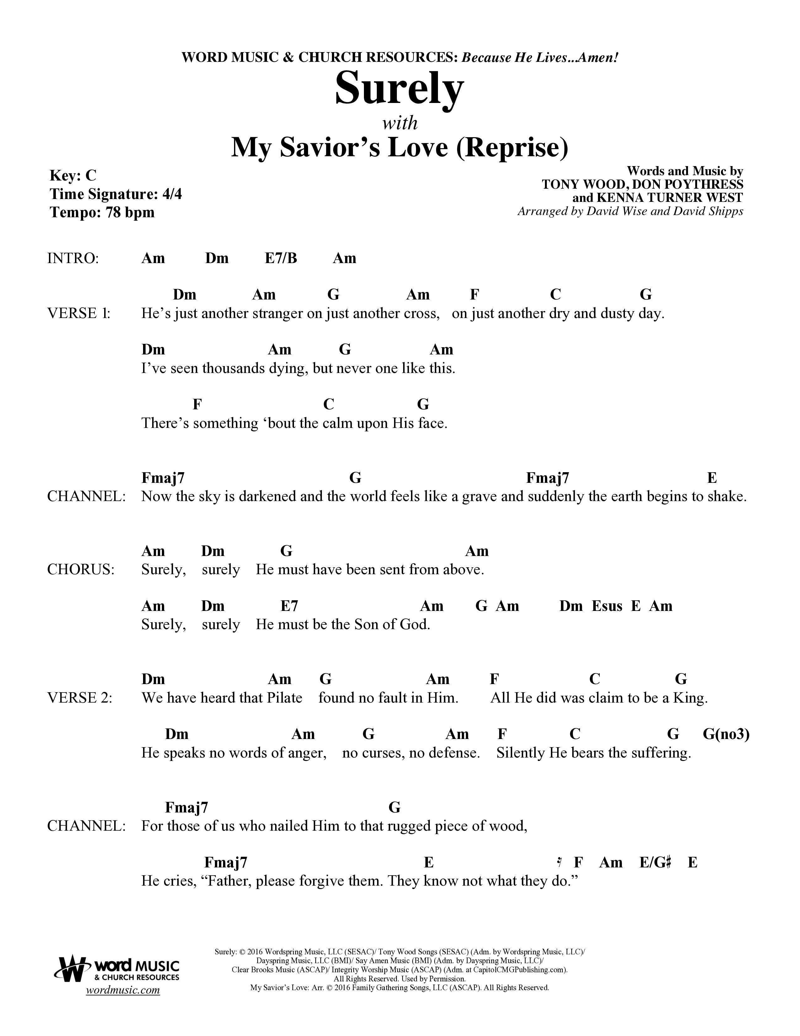 Because He Lives Amen (7 Song Choral Collection) Song 5 (Lead & Chords) (Arr. David Wise / Orch. David Shipps)