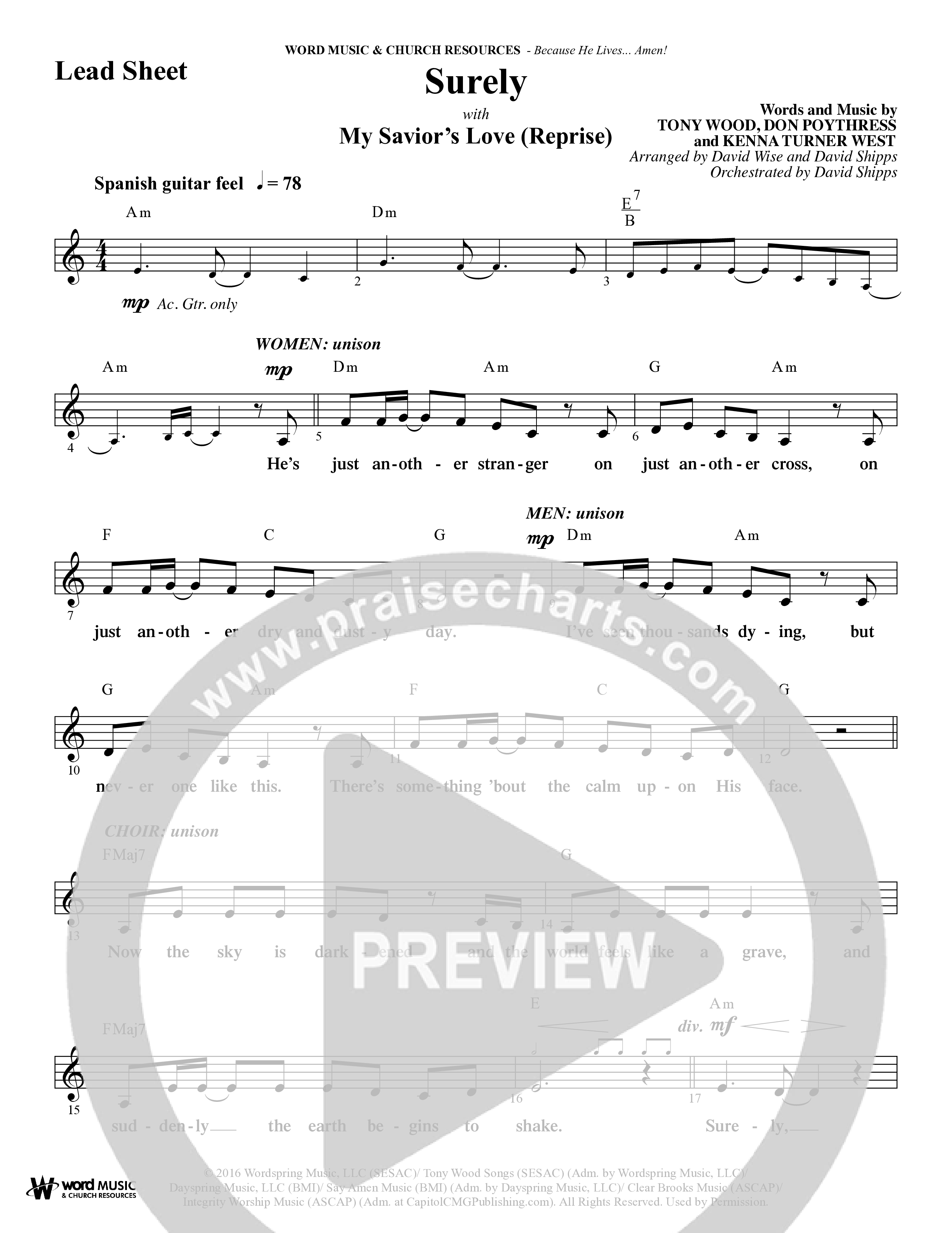 Because He Lives Amen (7 Song Choral Collection) Song 5 (Lead & Chords) (Arr. David Wise / Orch. David Shipps)