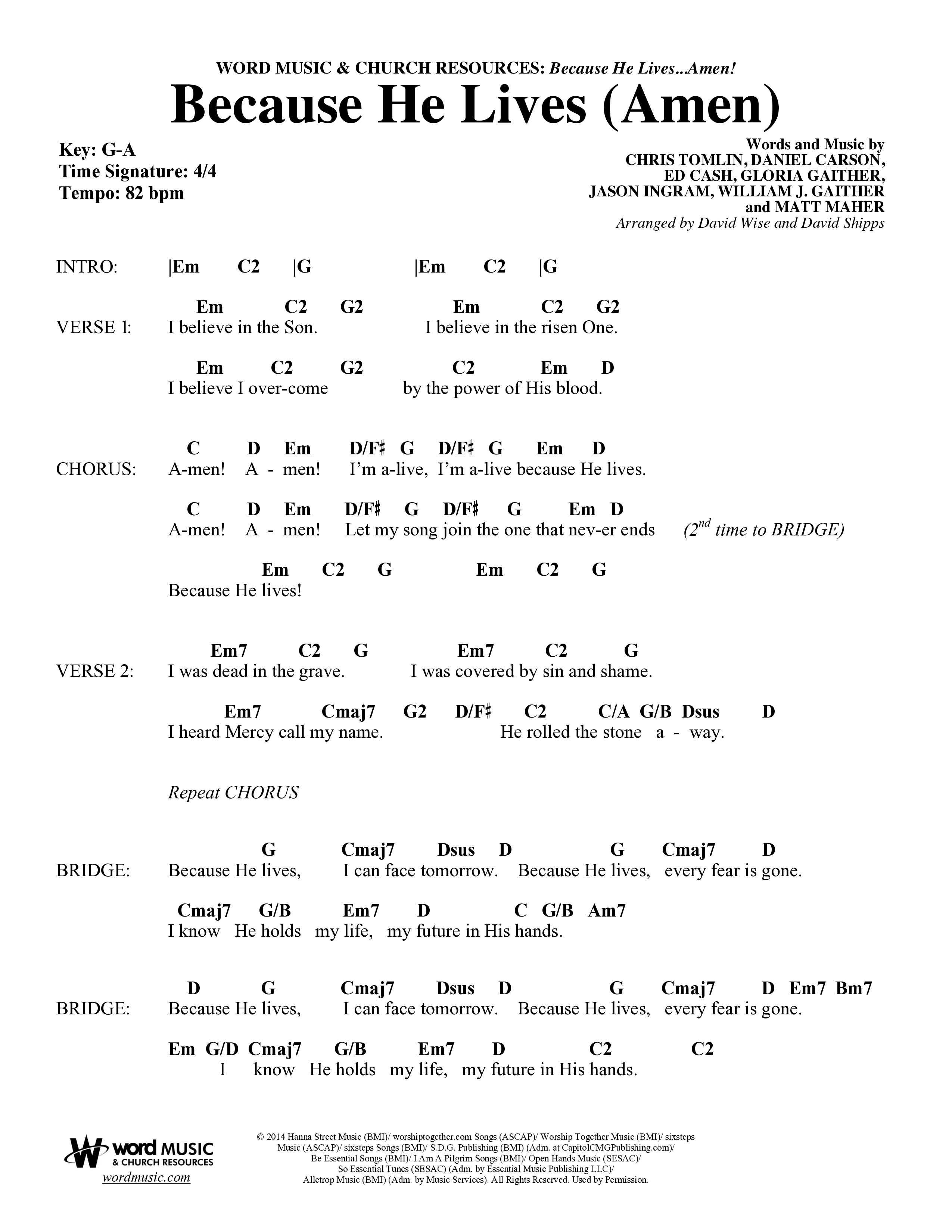 Because He Lives Amen (7 Song Choral Collection) Song 7 (Lead & Chords) (Arr. David Wise / Orch. David Shipps)