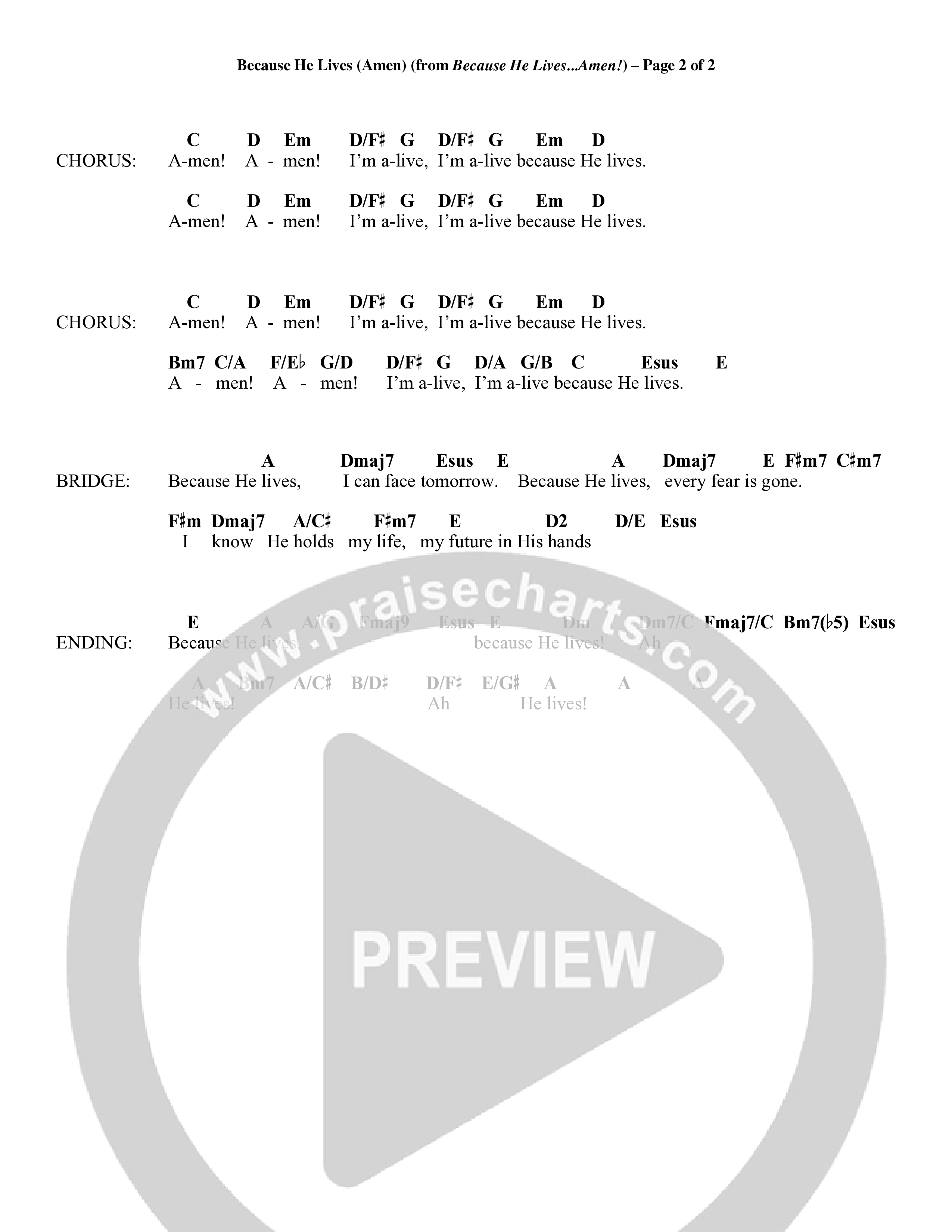 Because He Lives Amen (7 Song Choral Collection) Song 7 (Lead & Chords) (Arr. David Wise / Orch. David Shipps)