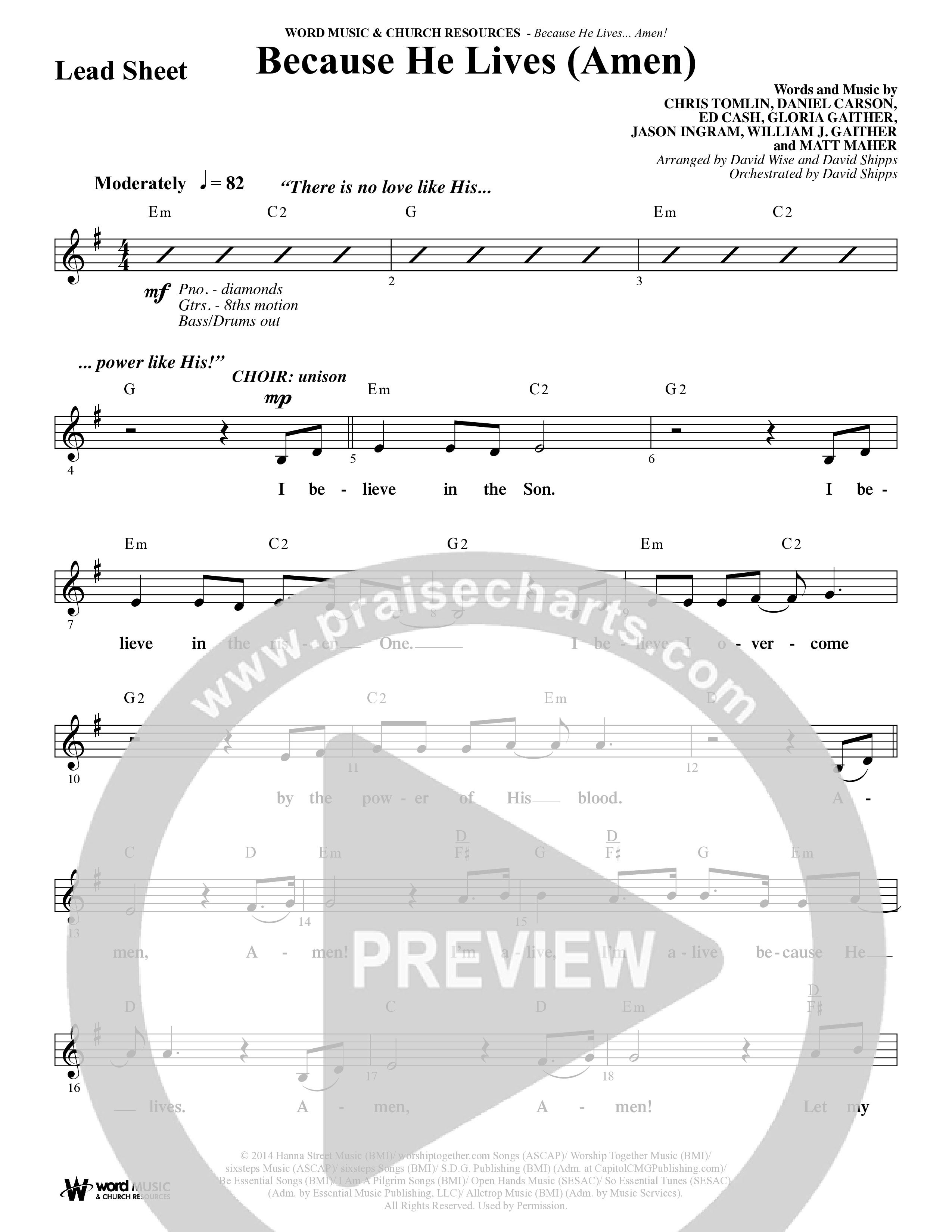 Because He Lives Amen (7 Song Choral Collection) Song 7 (Lead & Chords) (Arr. David Wise / Orch. David Shipps)