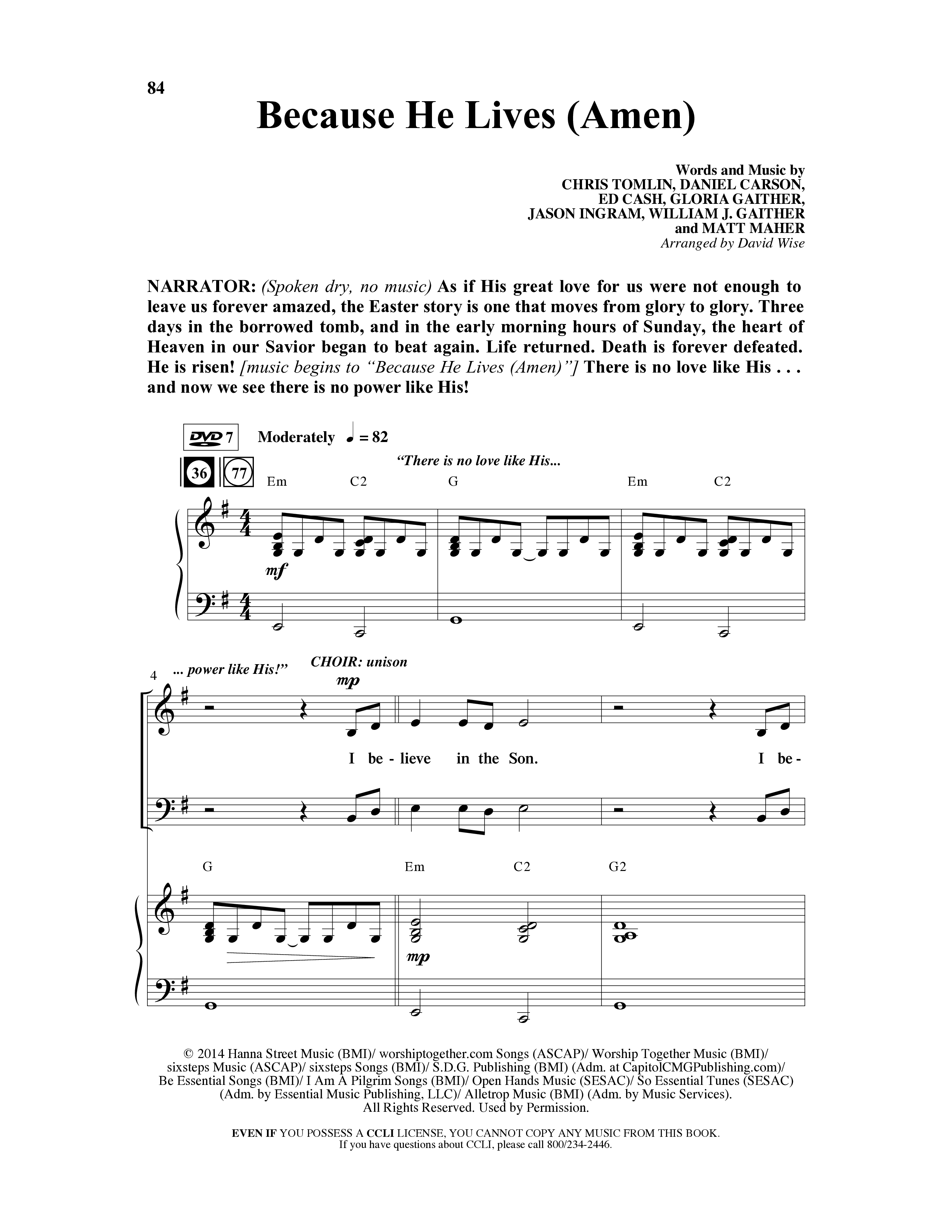 Because He Lives Amen (7 Song Choral Collection) Song 7 (Piano SATB) (Arr. David Wise / Orch. David Shipps)