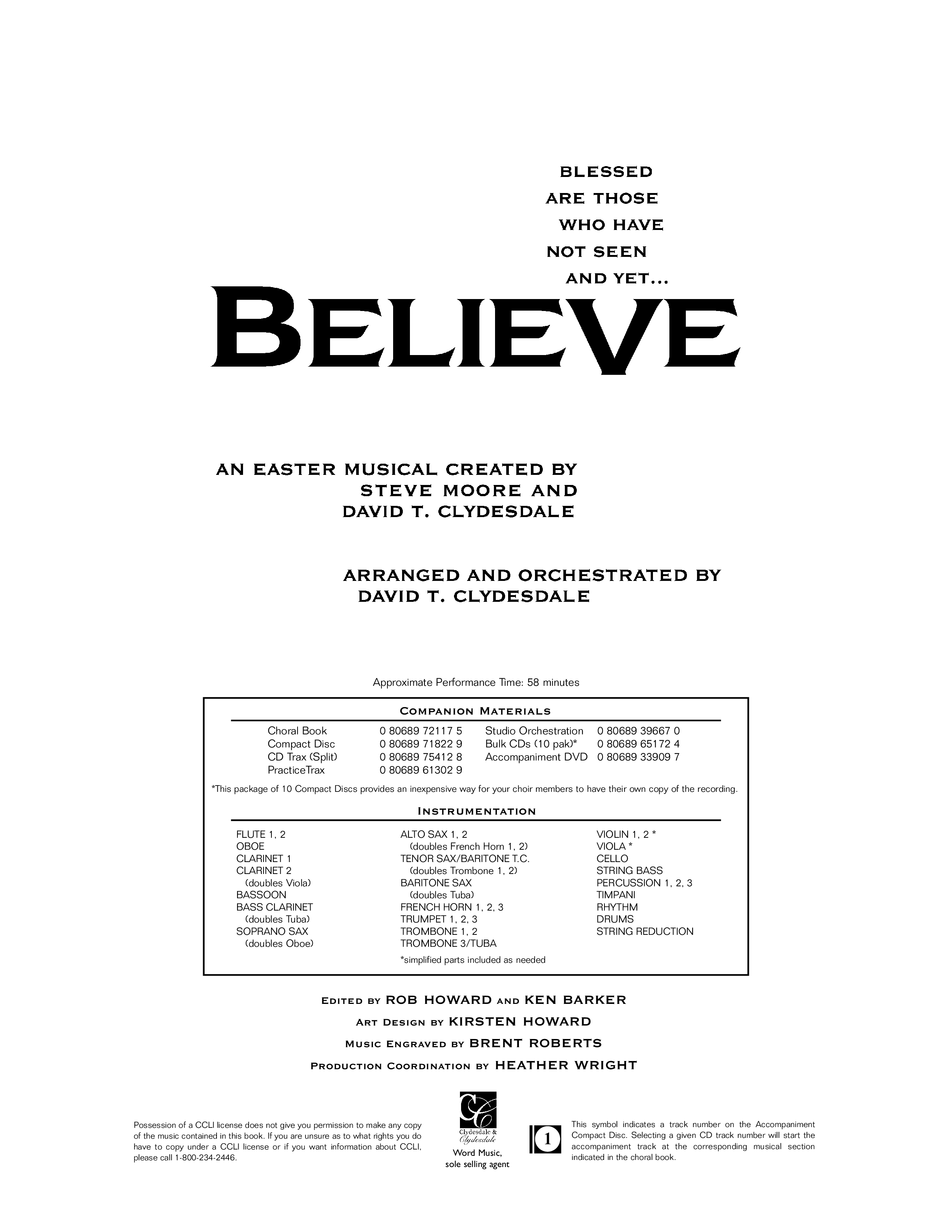 Believe (10 Song Choral Collection) Choral Book (Arr. David Clydesdale)