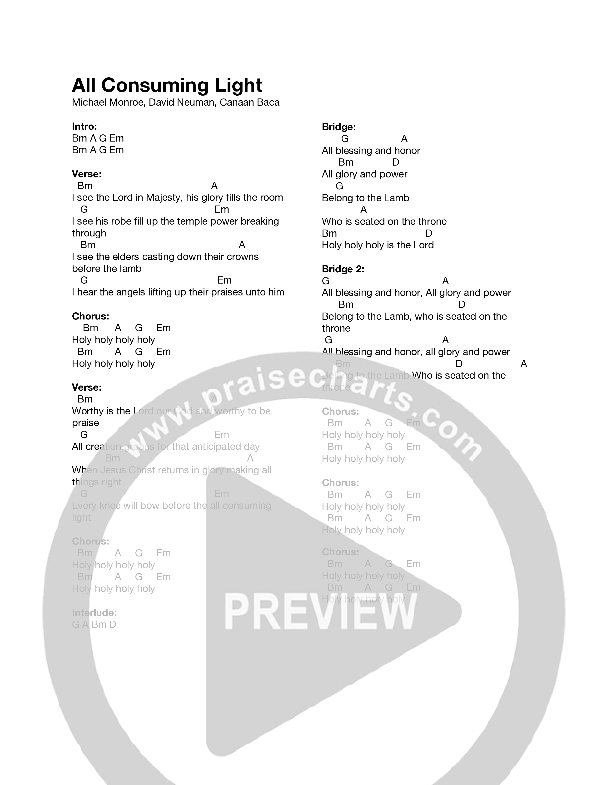 All Consuming Light Chord Chart (Canyon Hills Worship)
