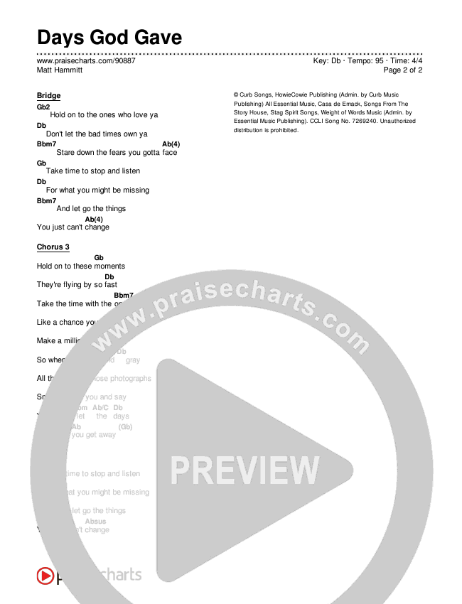 Days God Gave Chords & Lyrics (Matt Hammitt)
