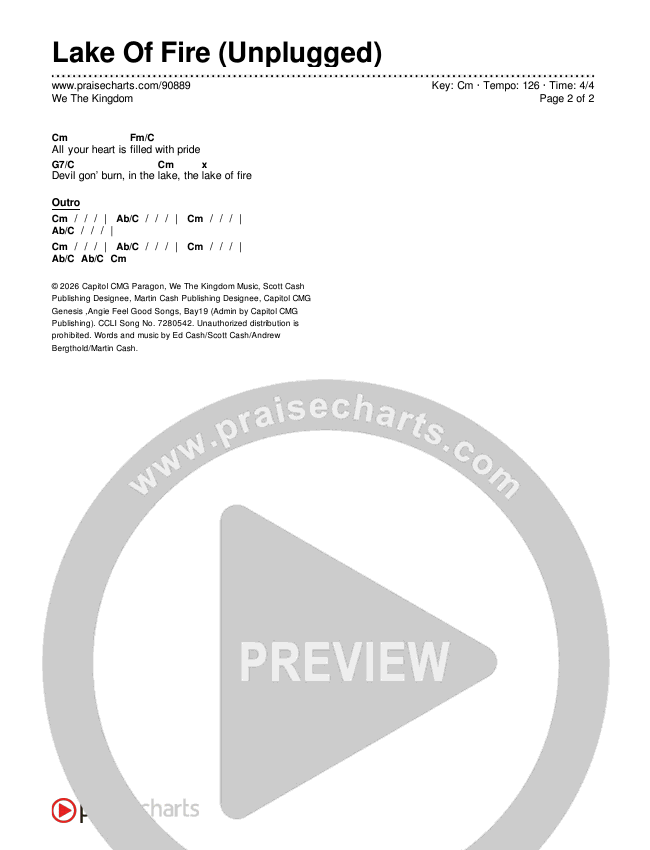 Lake Of Fire (Unplugged) Chords & Lyrics (We The Kingdom)
